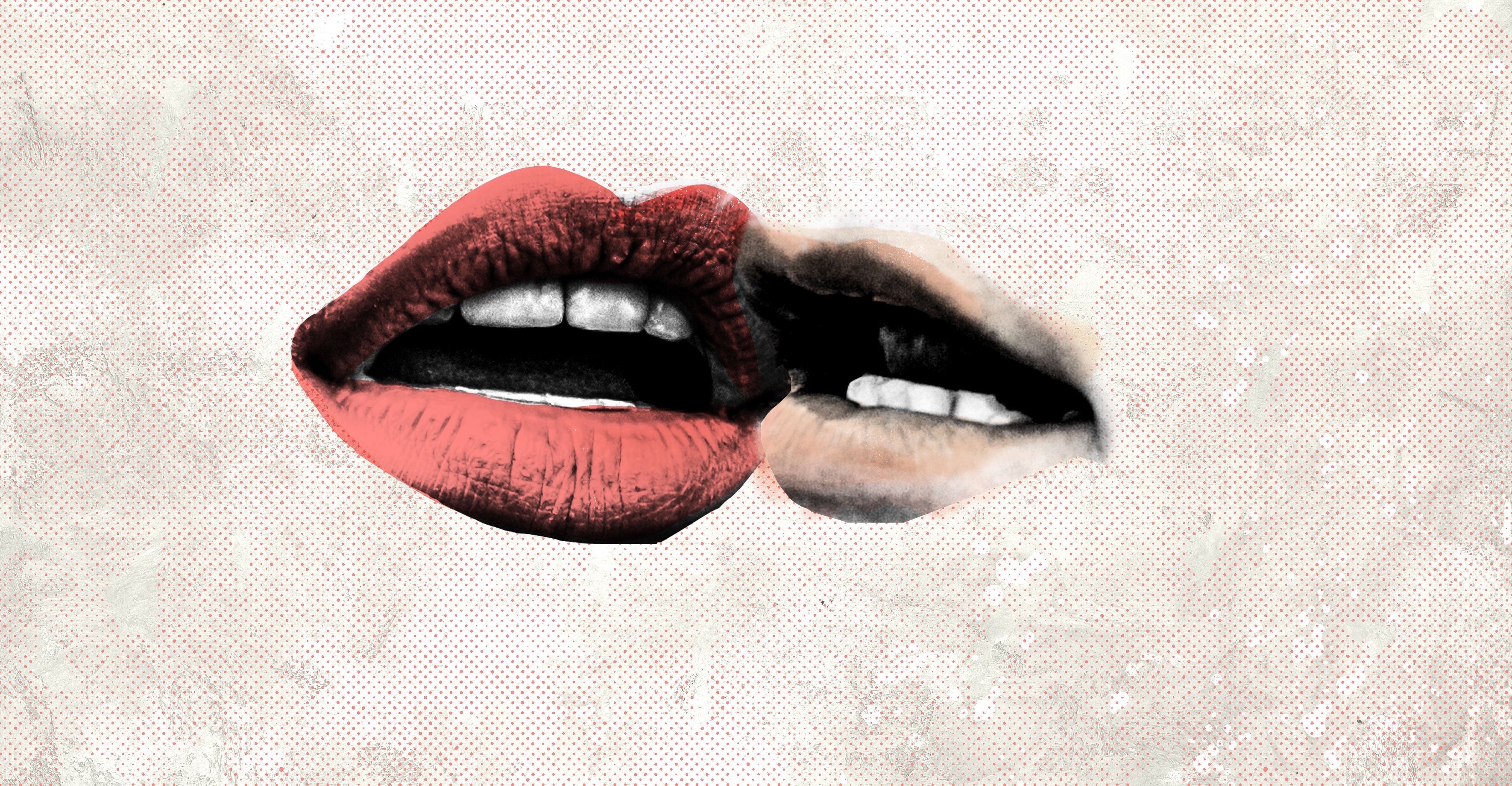 Two pairs of lips in a pop art style.