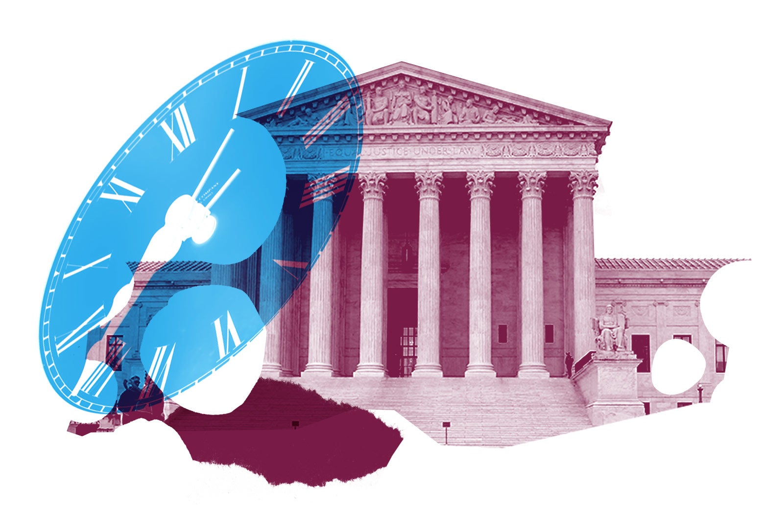 Collage of the Supreme Court building and a clock face.