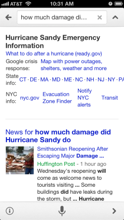 Google voice search for Hurricane Sandy