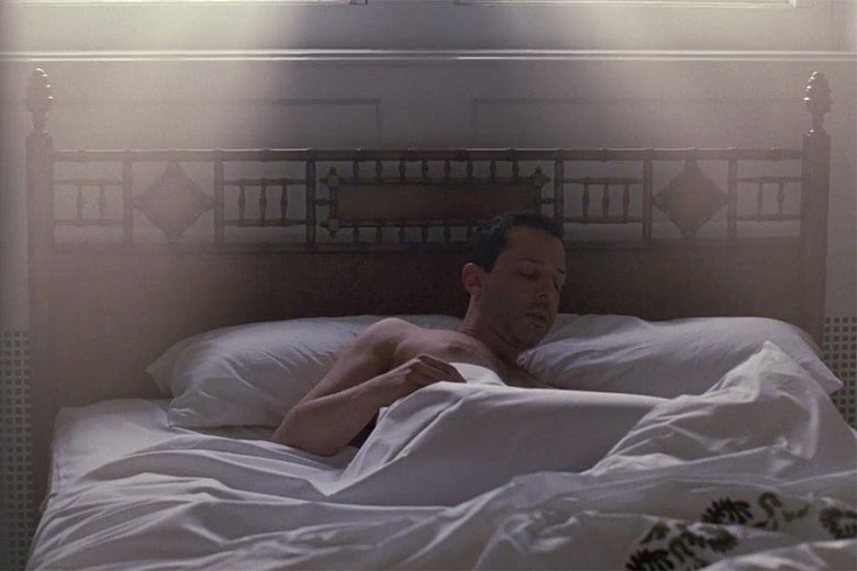 Jeremy Strong waking up in the morning in a scene from Succession.