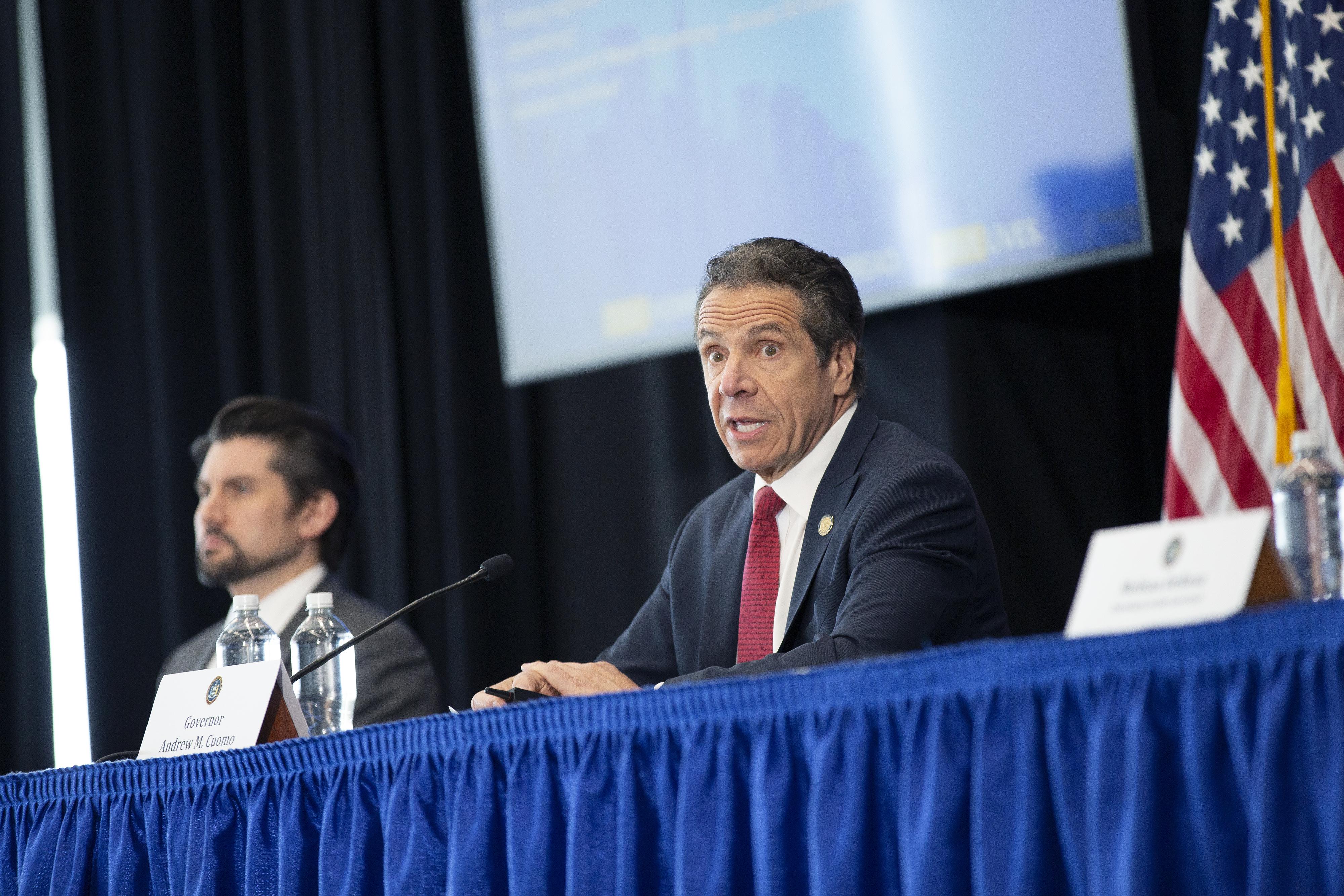 Governor Andrew Cuomo speaks during his daily Coronavirus press briefing at SUNY Upstate Medical University.