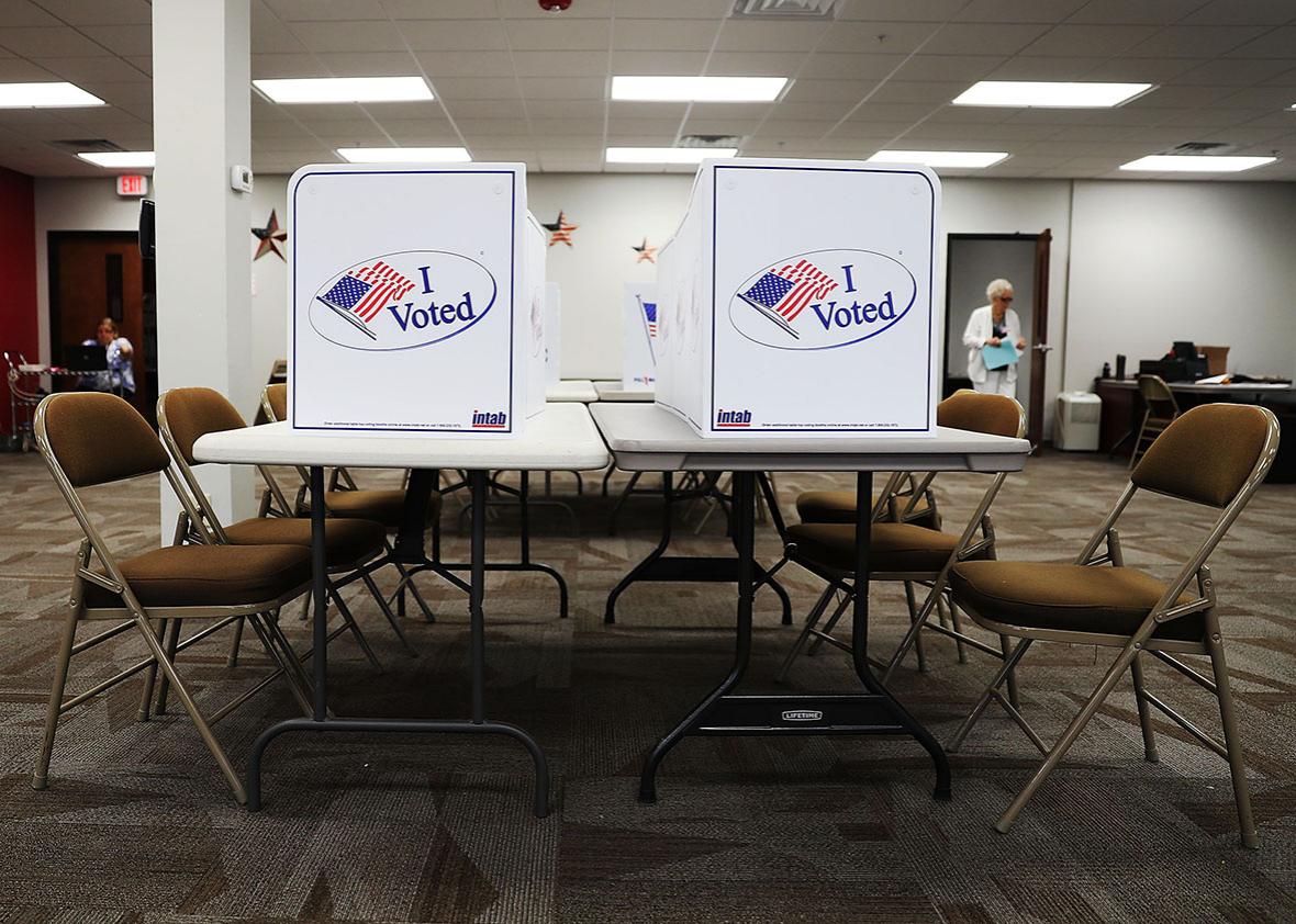 Voting booths are ready for voters at an early voting site in the Supervisor of Elections office on October 24, 2016 in Bradenton, Florida. 
