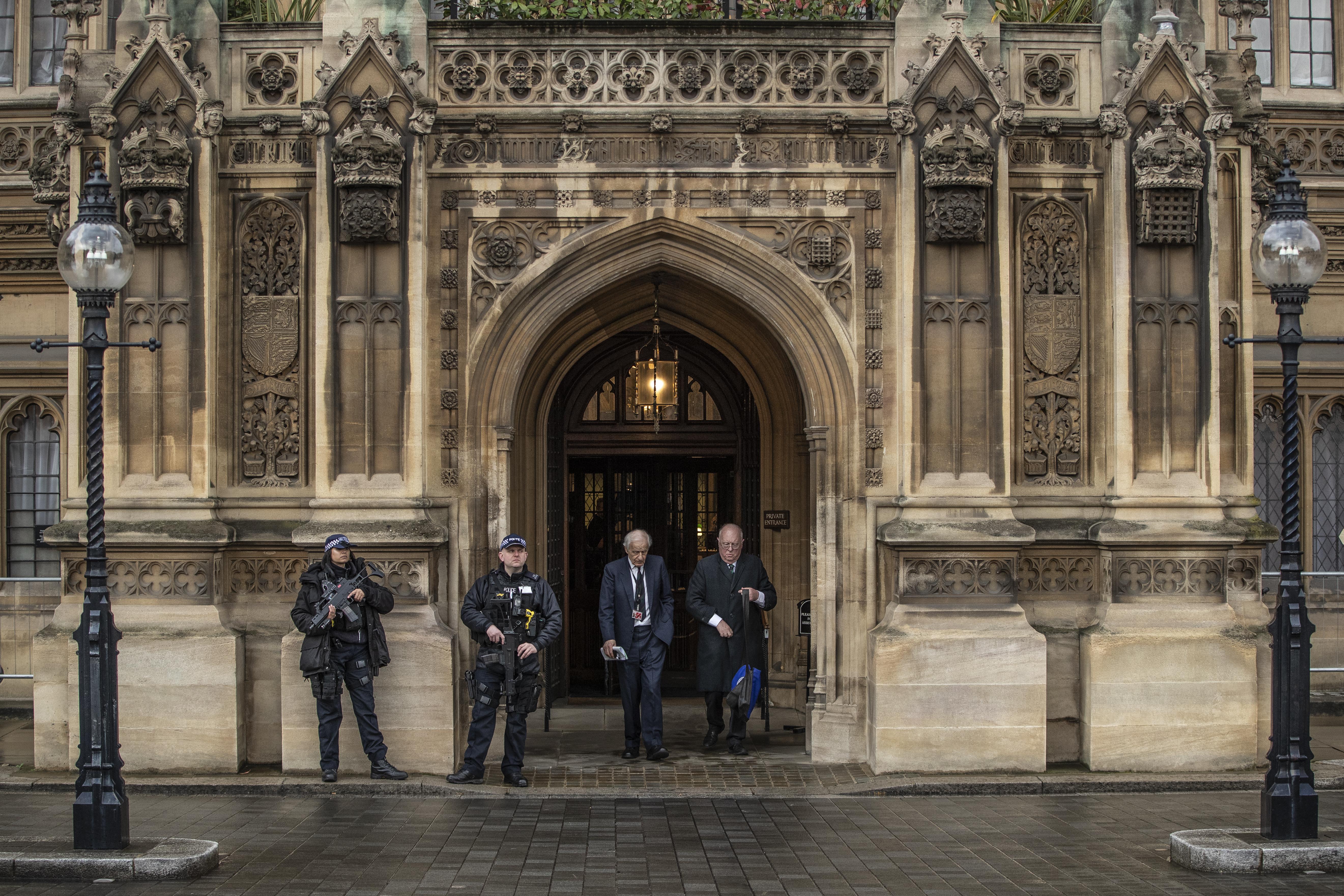 The "Peers Entrance" to the Houses of Parliament in London.