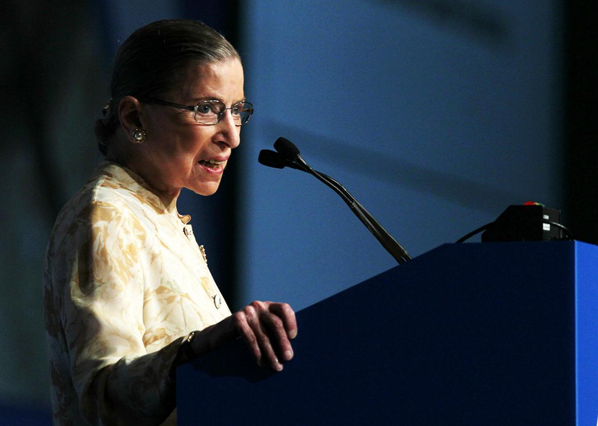 U.S. Supreme Court justice Ruth Bader Ginsburg speaks to delegates at the American Bar Association House of Delegates meeting August 9, 2010 in San Francisco, California. 