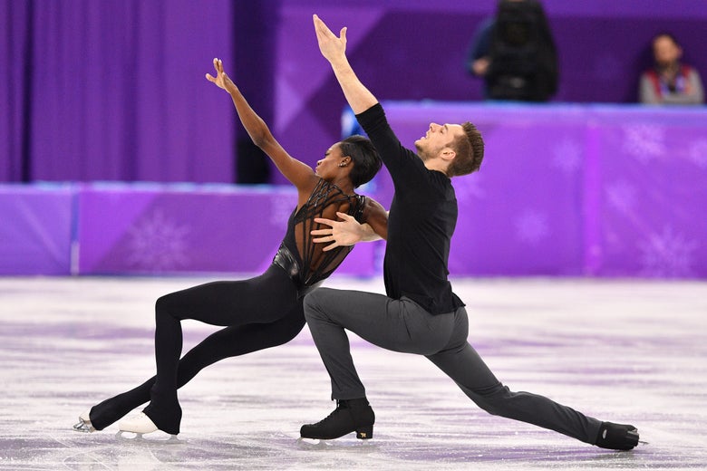 France's Vanessa James and France's Morgan Cipres compete in the pair skating free skating of the figure skating event during the Pyeongchang 2018 Winter Olympic Games at the Gangneung Ice Arena in Gangneung on February 15, 2018.  / AFP PHOTO / Mladen ANTONOV        (Photo credit should read MLADEN ANTONOV/AFP/Getty Images)