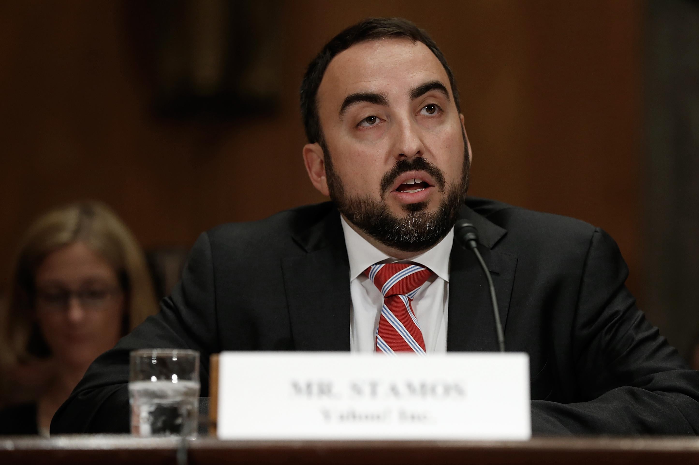 Facebook's chief security officer, Alex Stamos—shown here testifying before the Senate in 2014 in his previous role at Yahoo—is spearheading the company's effort to crack down on fake news, propaganda, and Russian election interference.