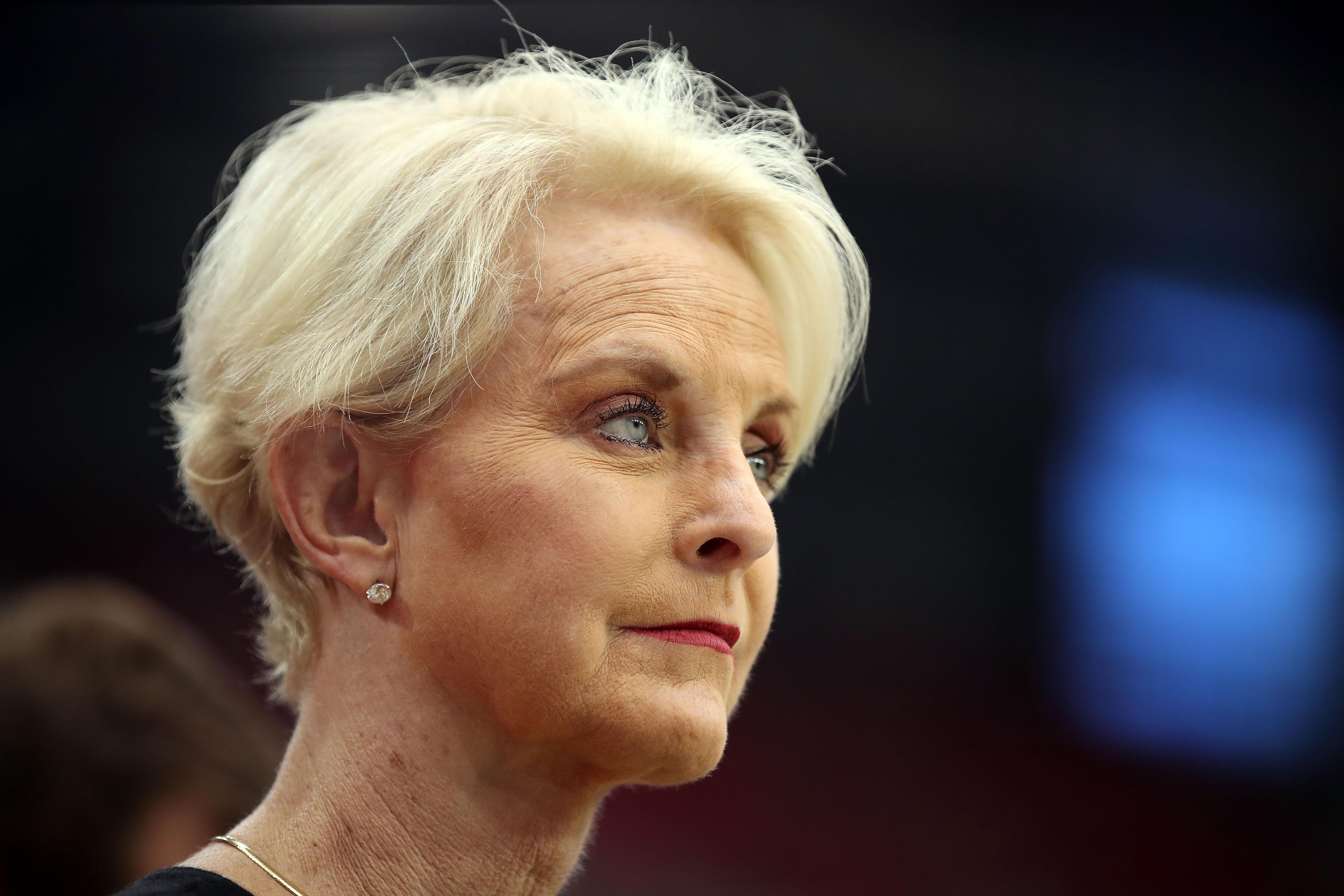 Cindy McCain, wife of the late U.S. Senator John McCain stands on the sidelines before a football game at State Farm Stadium on September 9, 2018 in Glendale, Arizona. 