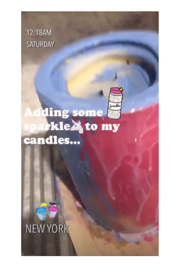 A screenshot from Tiffany Trump's Instagram account depicting a candle-making endeavor with the caption: "Adding some sparkle to my candle."