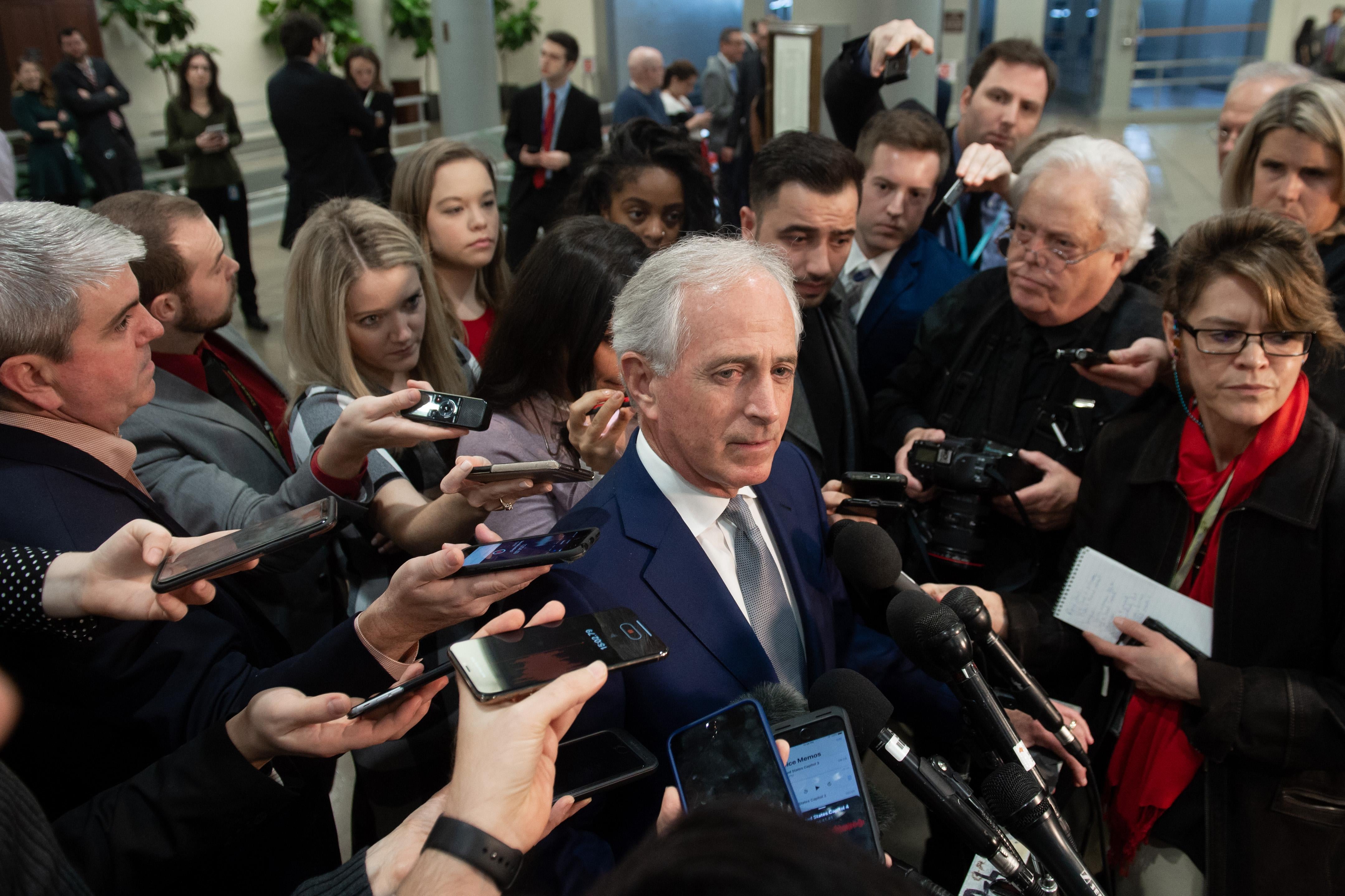 Sen. Bob Corker speaks to reporters on Capitol Hill early this month.
