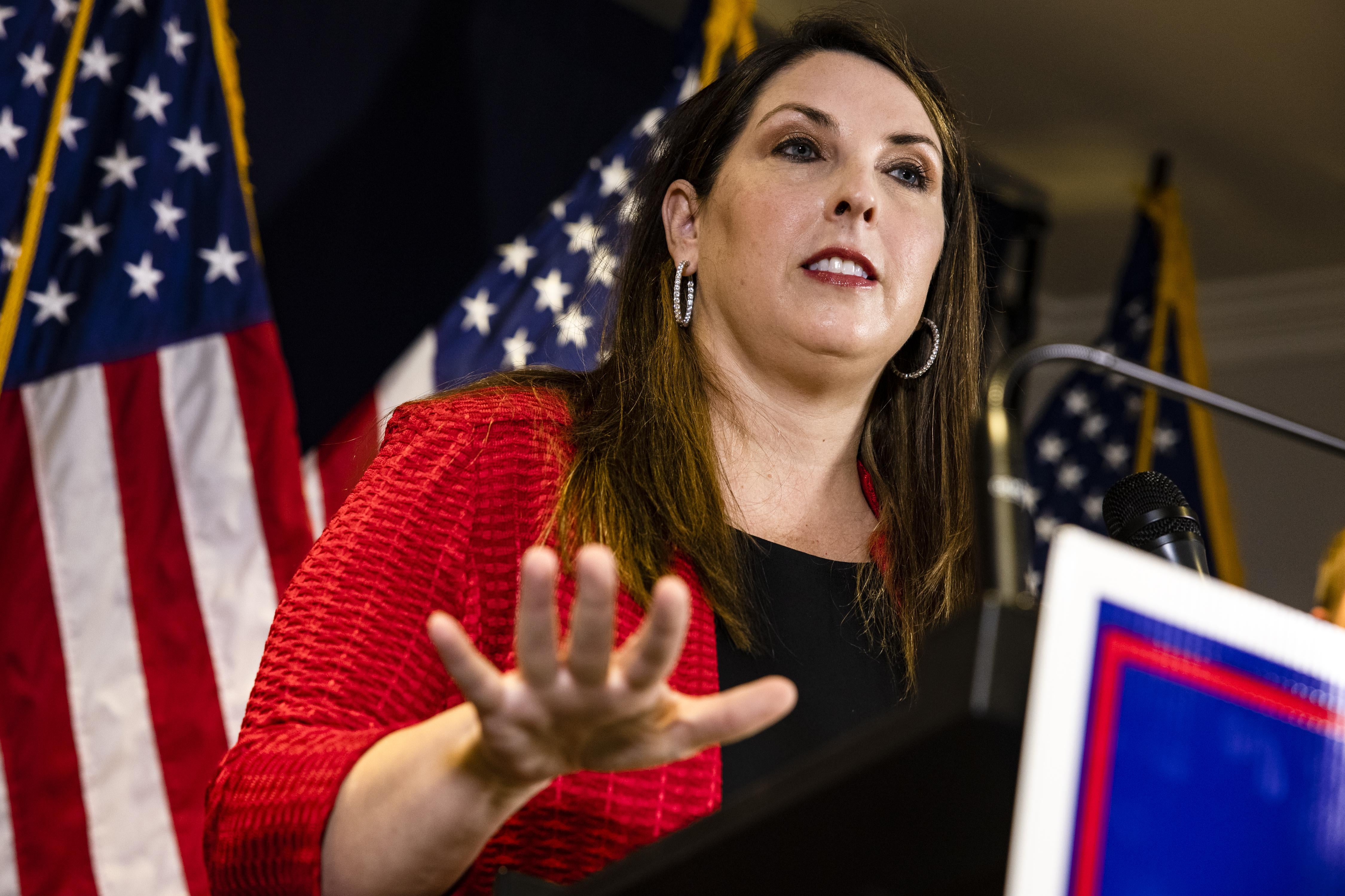RNC Chairwoman Ronna McDaniel speaks during a press conference at the Republican National Committee headquarters on November 9, 2020 in Washington, D.C. 