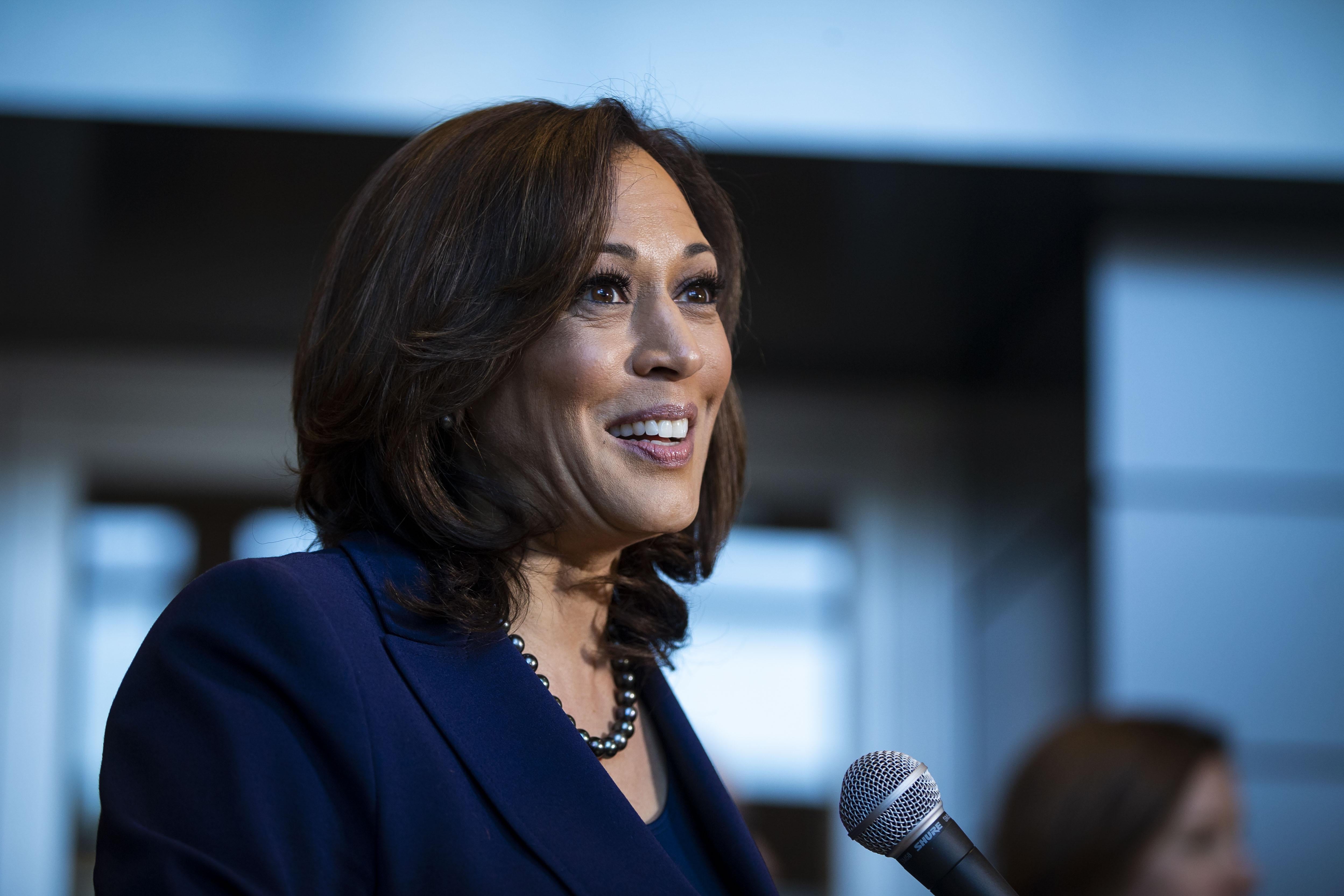 U.S. Sen. Kamala Harris (D-CA) speaks to reporters after announcing her candidacy for President of the United States, at Howard University, her alma mater, on January 21, 2019 in Washington, DC. 