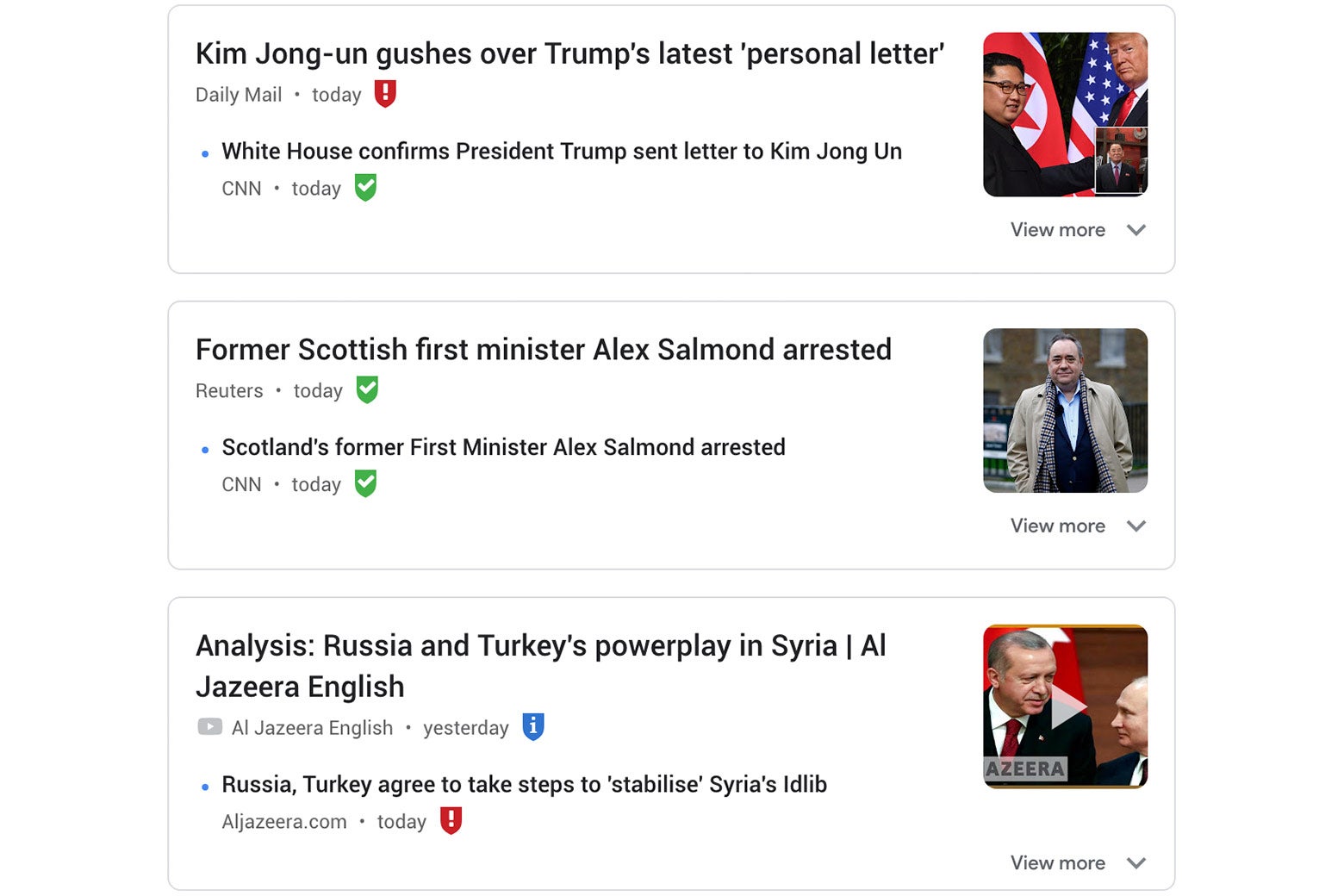 Links to news outlets in a browser with the NewsGuard extension