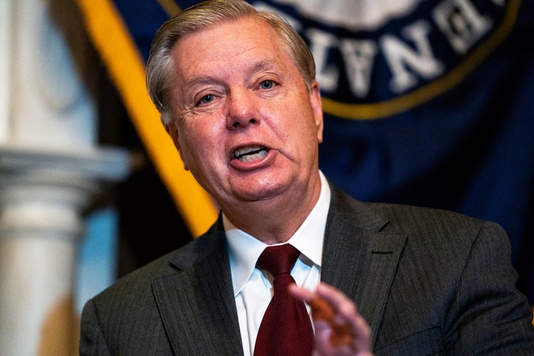 Lindsey Graham snarls while speaking.