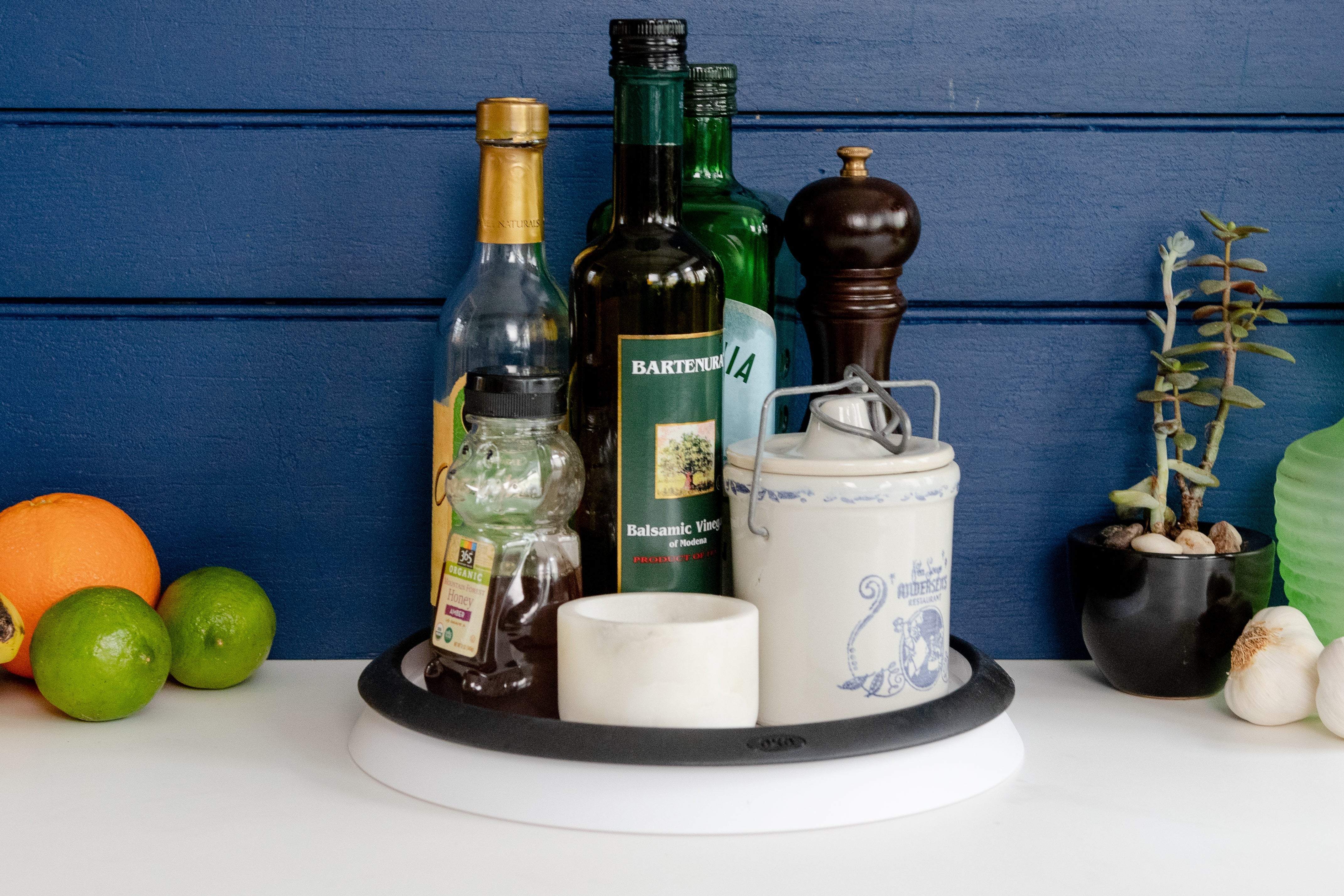 Assorted kitchen items on the OXO Good Grips Turntable