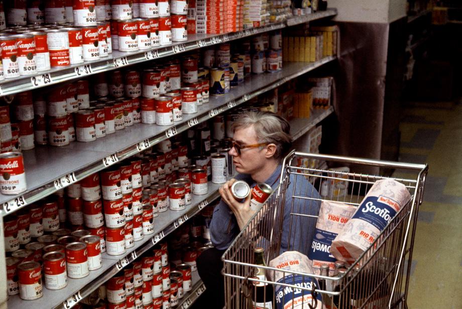 New York City. Andy Warhol in Gristedes supermarket near his 47th street Silver Factory. 1965.