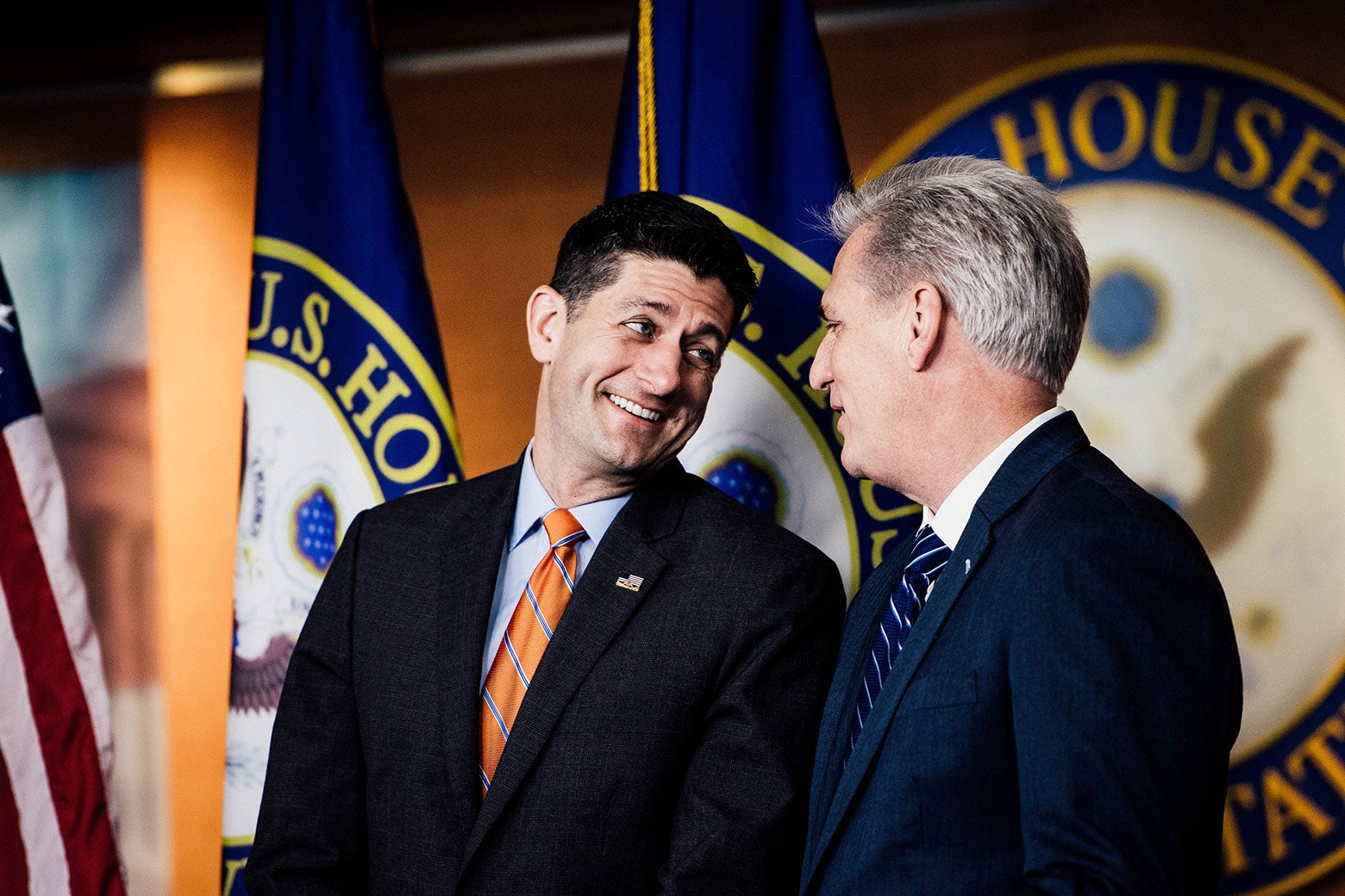 Speaker of the House Paul Ryan and House Majority Leader Kevin McCarthy talk during the House GOP press conference in the Capitol following the House Republican Conference meeting on Wednesday.