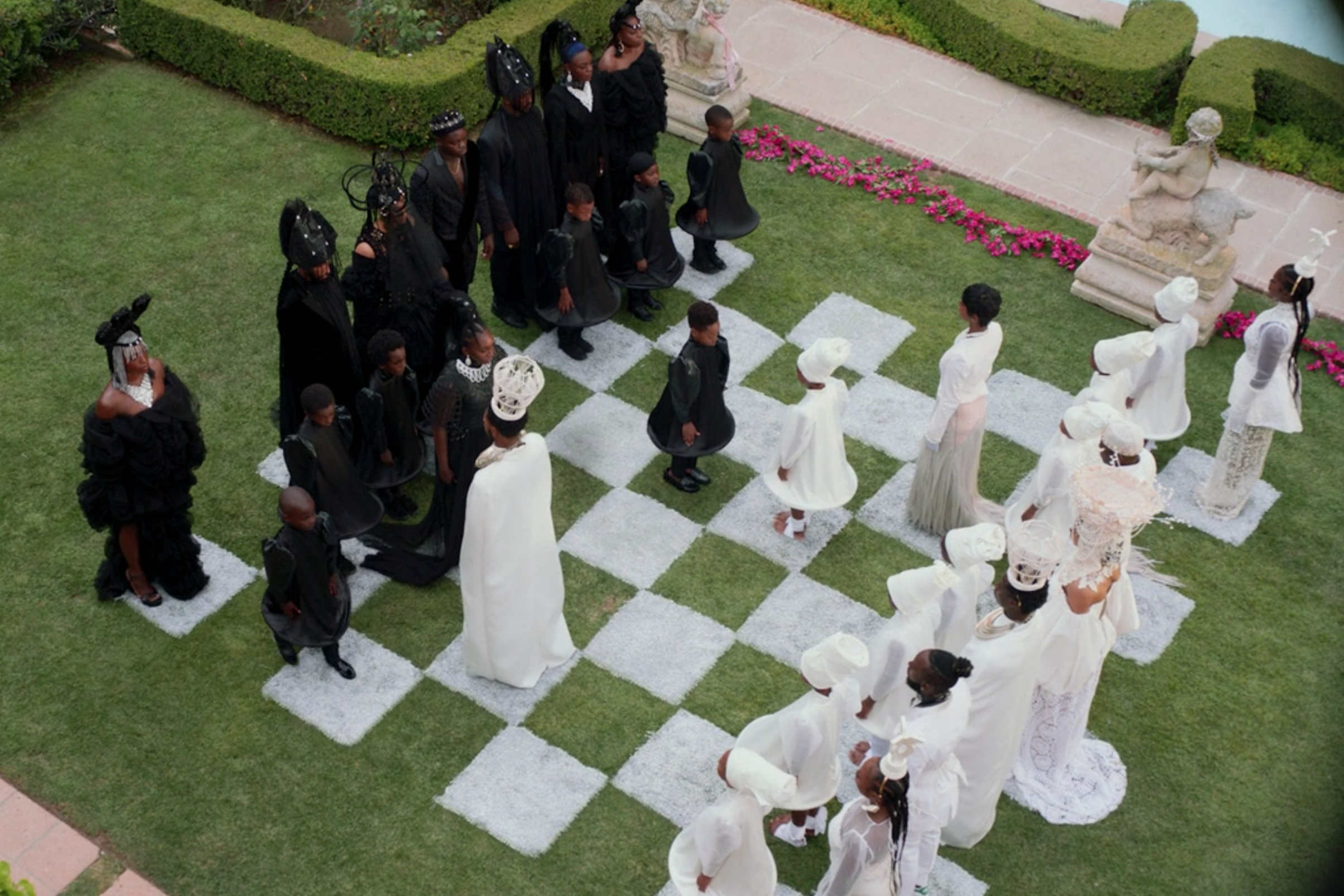 Overhead view of a human chessboard