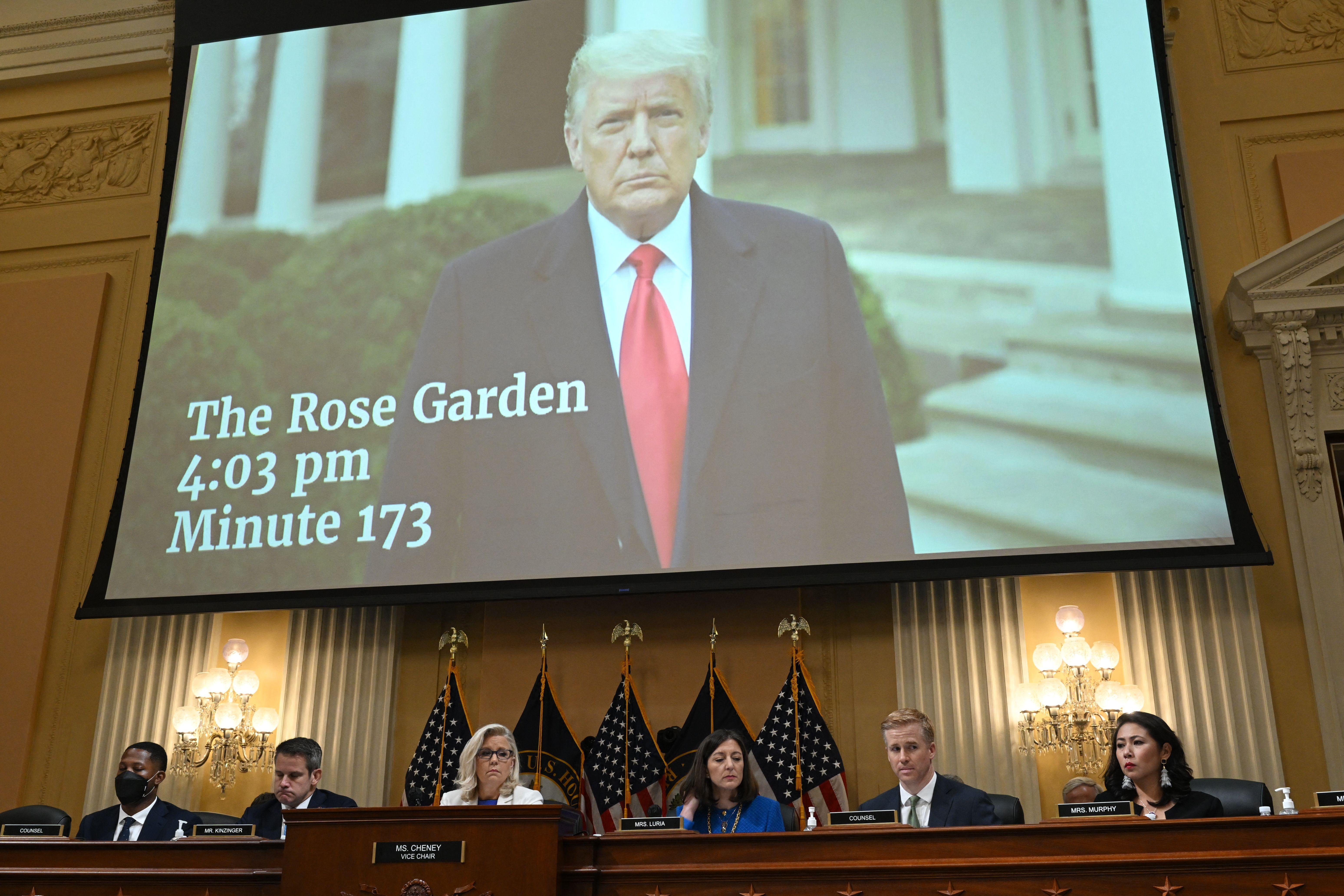 Trump looks stone-faced at 4:03 p.m. on Jan. 6 in the Rose Garden.