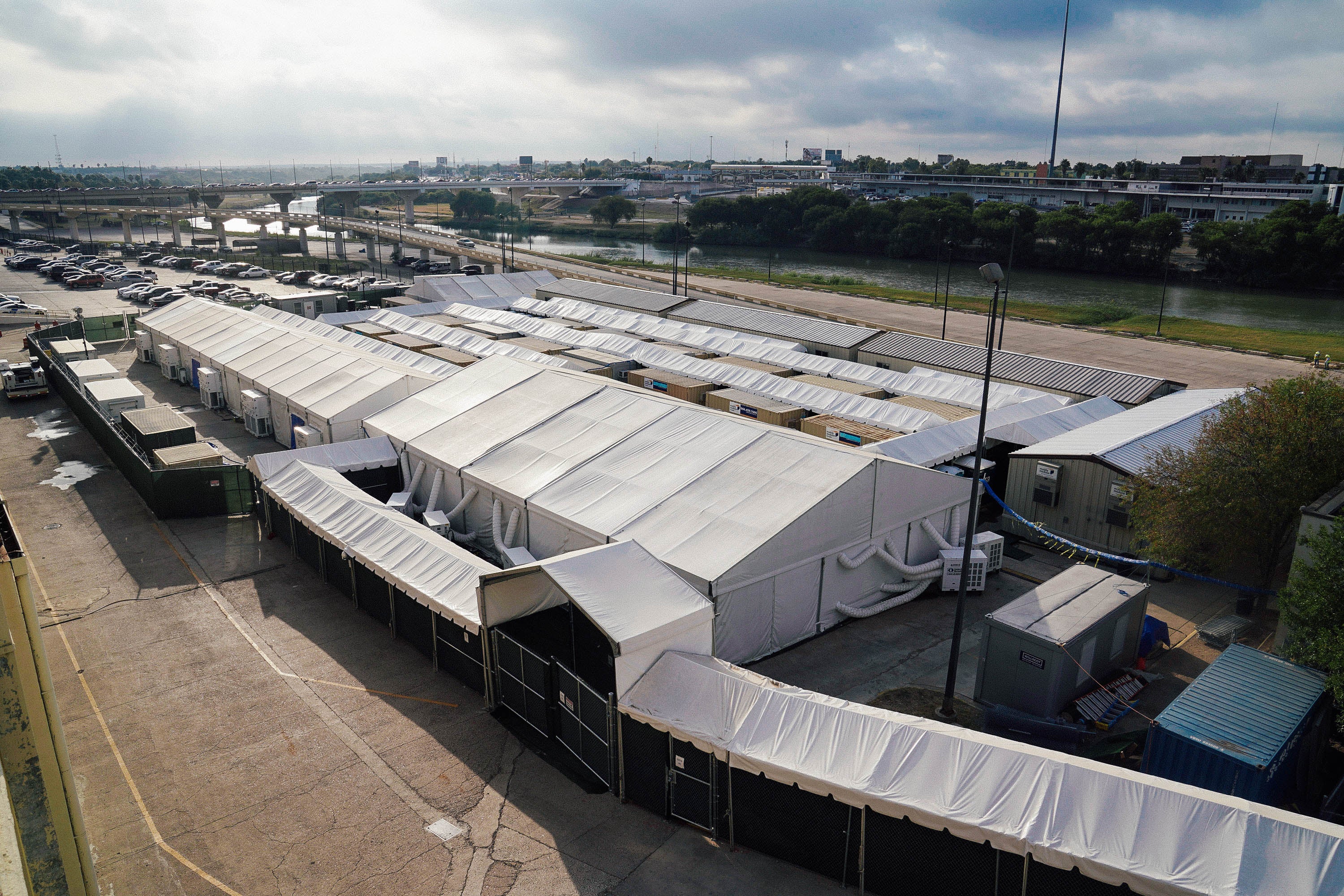 Soft-sided immigration court tents in Laredo, Texas, on Oct. 9.