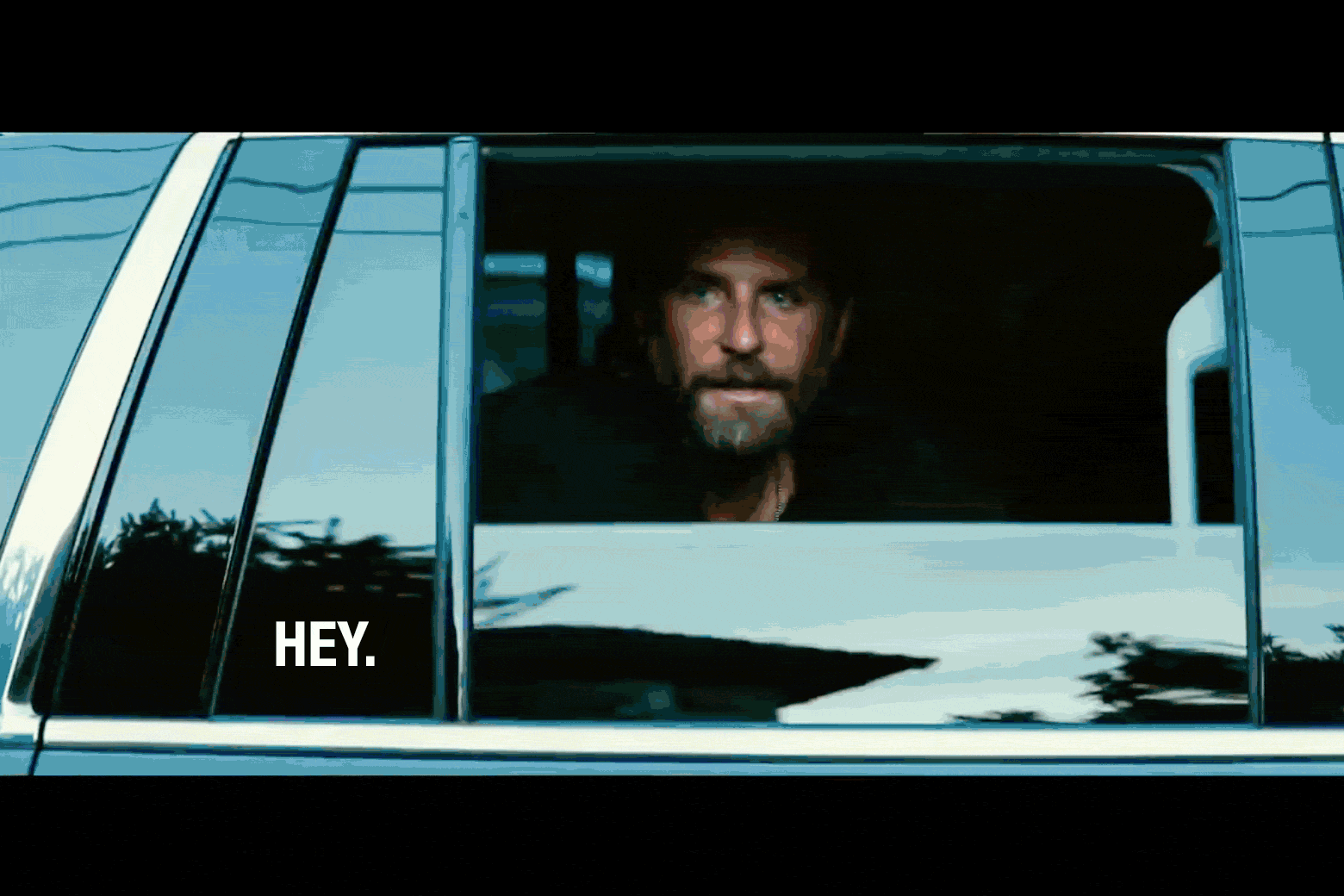 An animated take on the scene in A Star Is Born in which Jackson says "hey" to Ally before leaving in a car, except here he dangles a pair of no-show socks out the window. Ally smiles back, as in the movie.