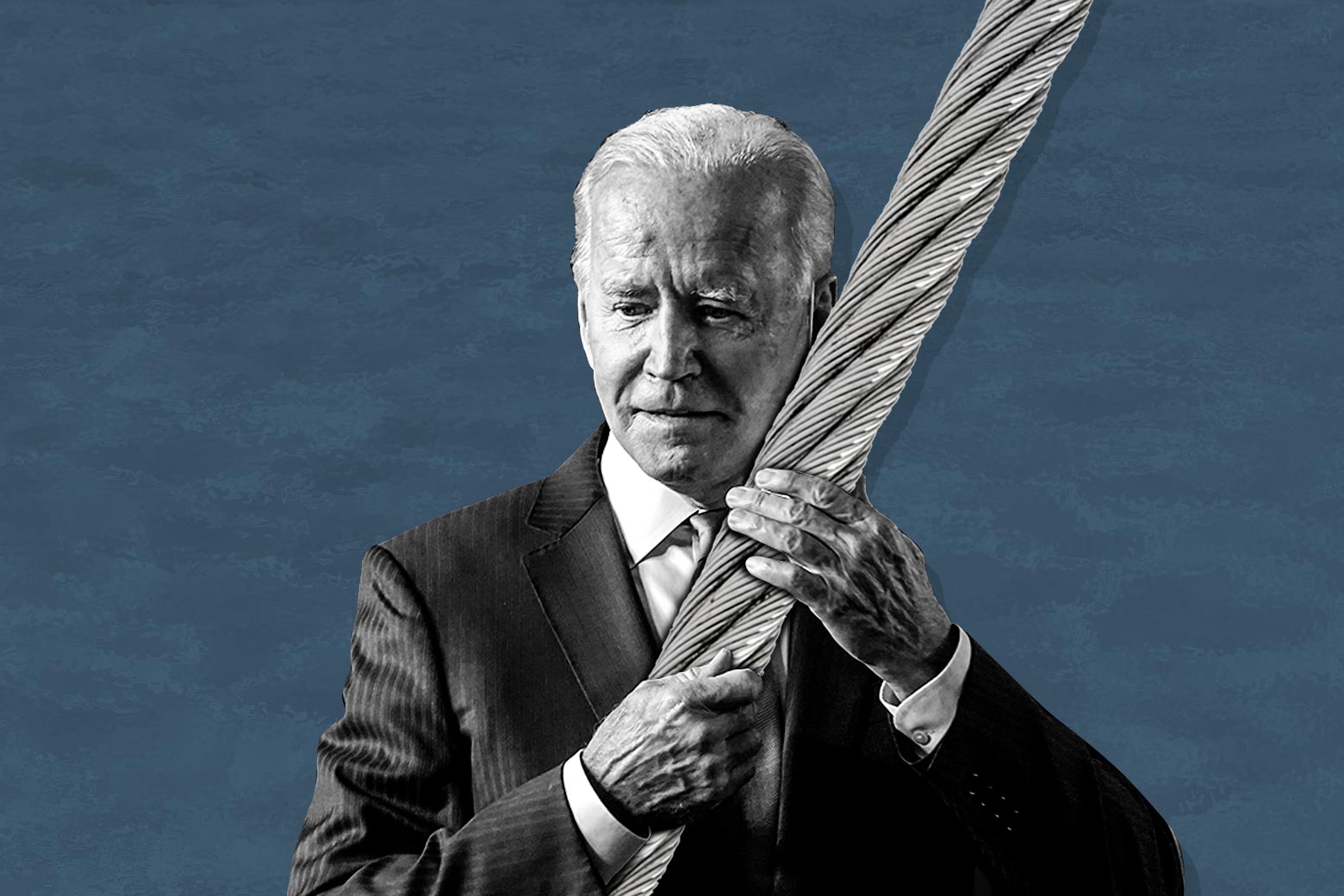 Joe Biden hugs a giant cable.