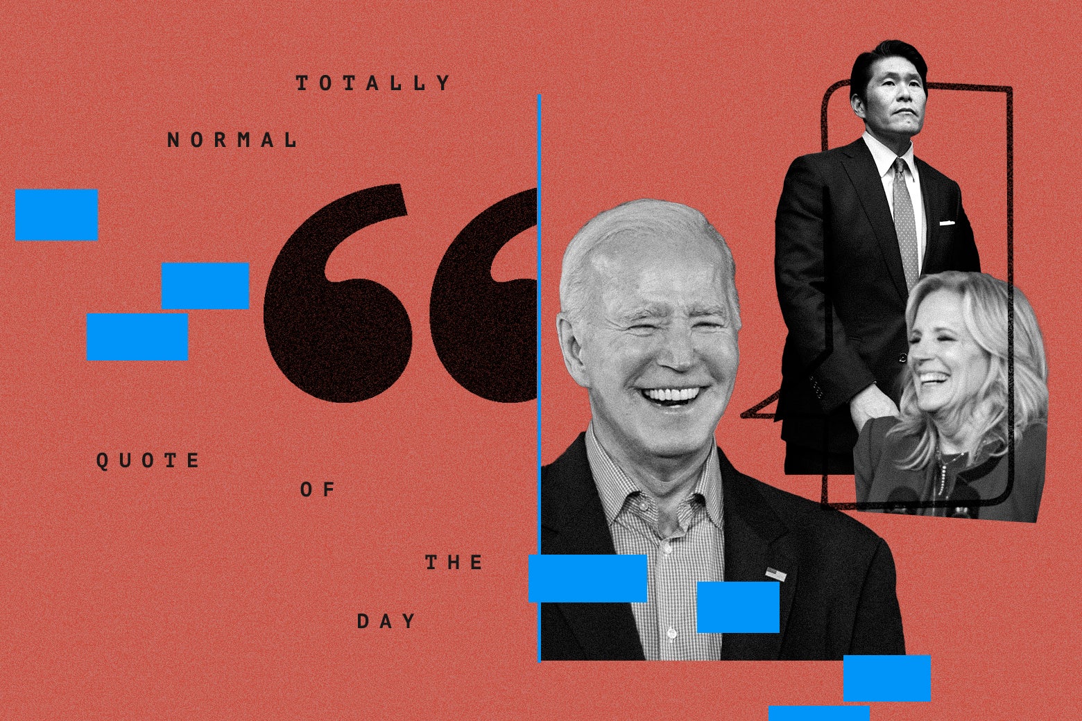 Joe Biden smiling, Robert Hur frowning, and Jill Biden laughing