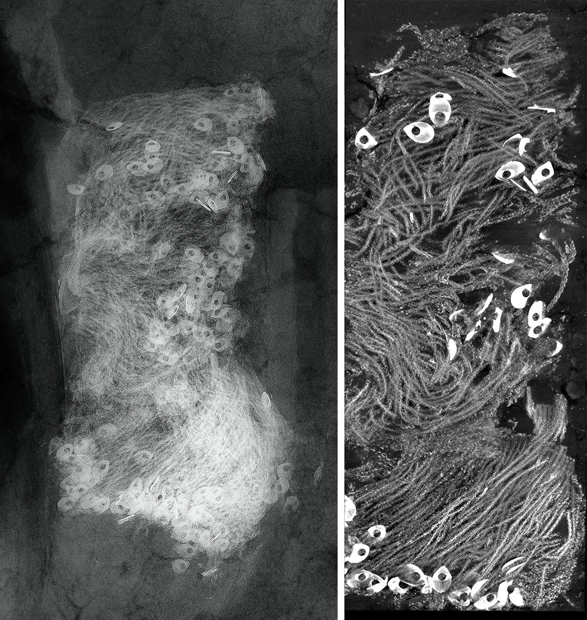 X-ray (left) and Micro CT imaging (right) of silver fringe found with William West. 