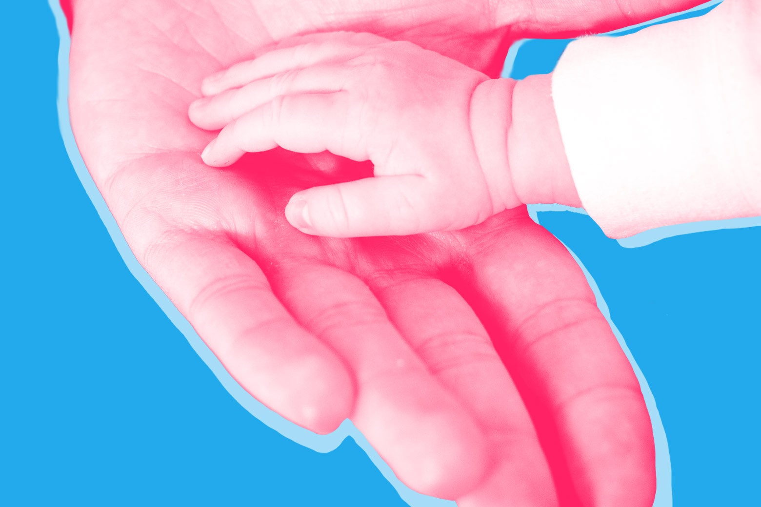 Photo illustration: a small child placing their hand in an adult's.