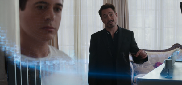 Tony Stark gives a hologram presentation in Captain America: Civil War.