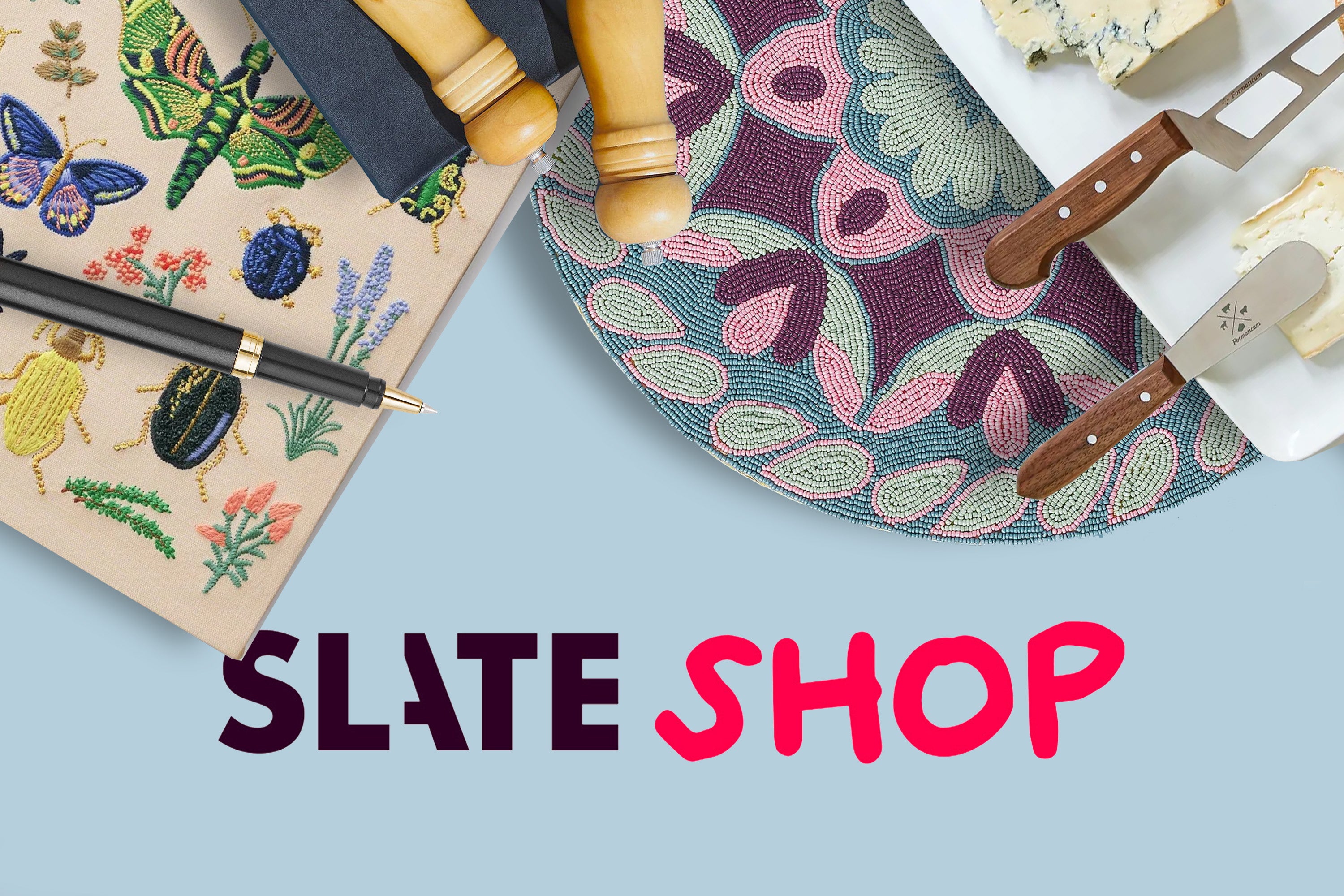 Collection of gifts and products available at the Slate Shop 