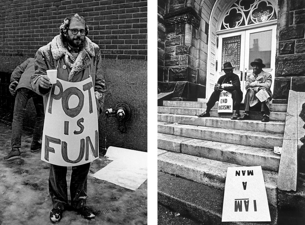 Left: Allen Ginsberg at the Women’s House of Detention, New York, March 1964. Right: Poor People’s Campaign, Washington, summer 1968.