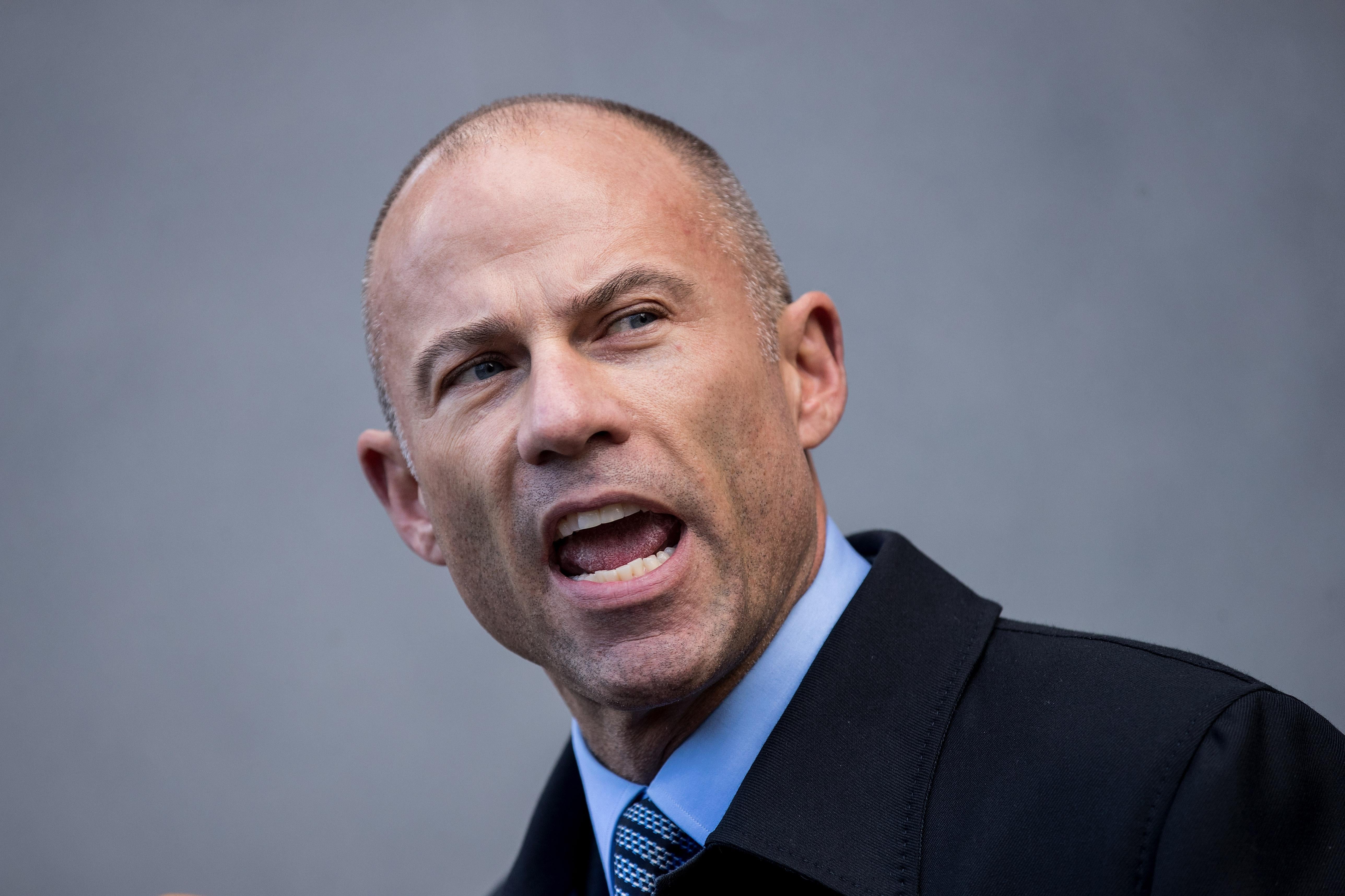 NEW YORK, NY - APRIL 16: Michael Avenatti, attorney for Stormy Daniels, speaks to reporters as he exits the United States District Court Southern District of New York for a hearing related to Michael Cohen, President Trump's longtime personal attorney and confidante, April 16, 2018 in New York City.  Cohen and lawyers representing President Trump are asking the court to block Justice Department officials from reading documents and materials related to Cohen's relationship with President Trump that they believe should be protected by attorney-client privilege. Officials with the FBI, armed with a search warrant, raided Cohen's office and two private residences last week.  (Photo by Drew Angerer/Getty Images)