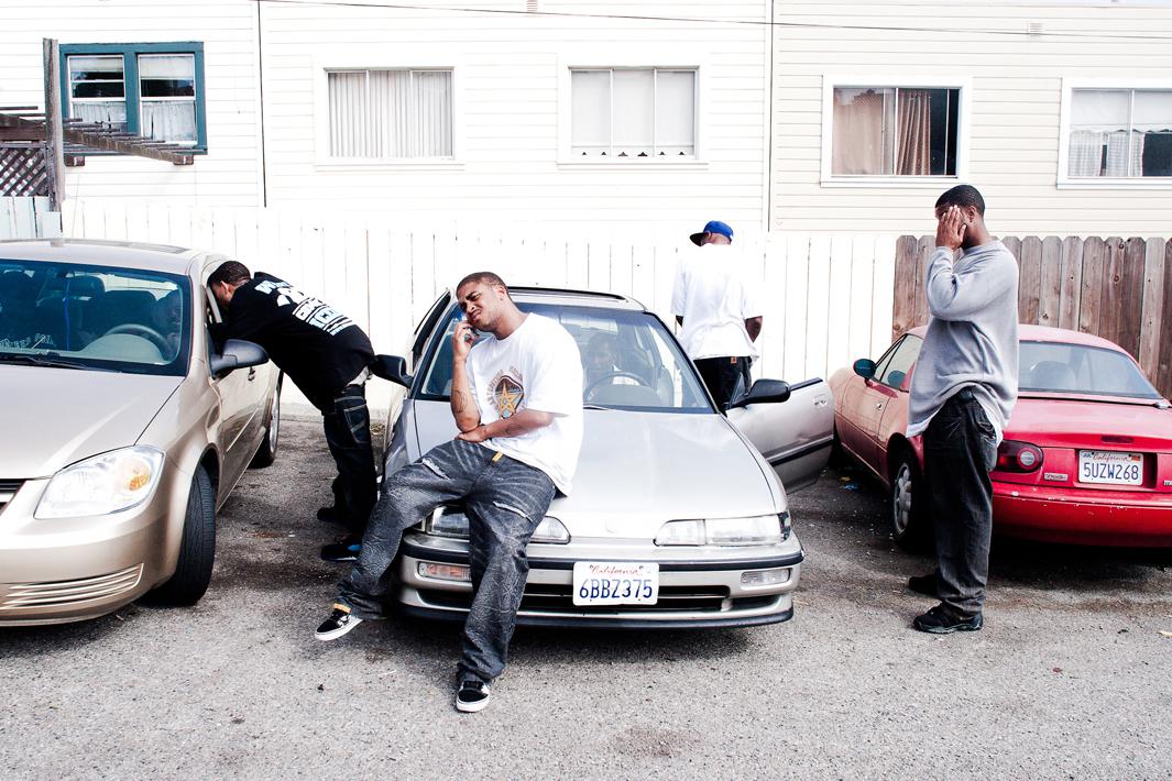 The 'Bread Me Out' crew  hangs outside a laundromat on 3rd Street in Hunters Point.