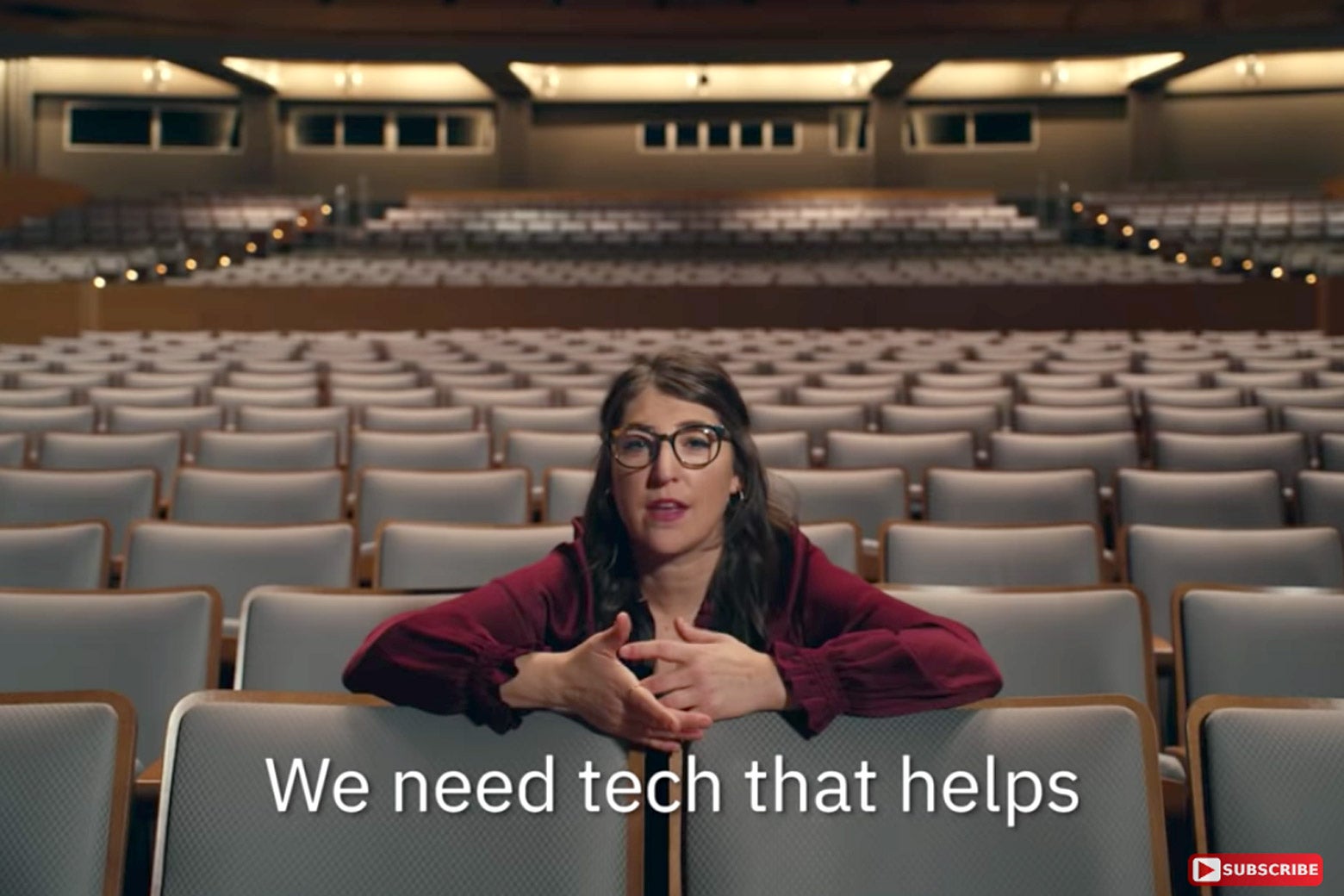 Mayim Bialik in the ad, saying, "We need tech that helps."