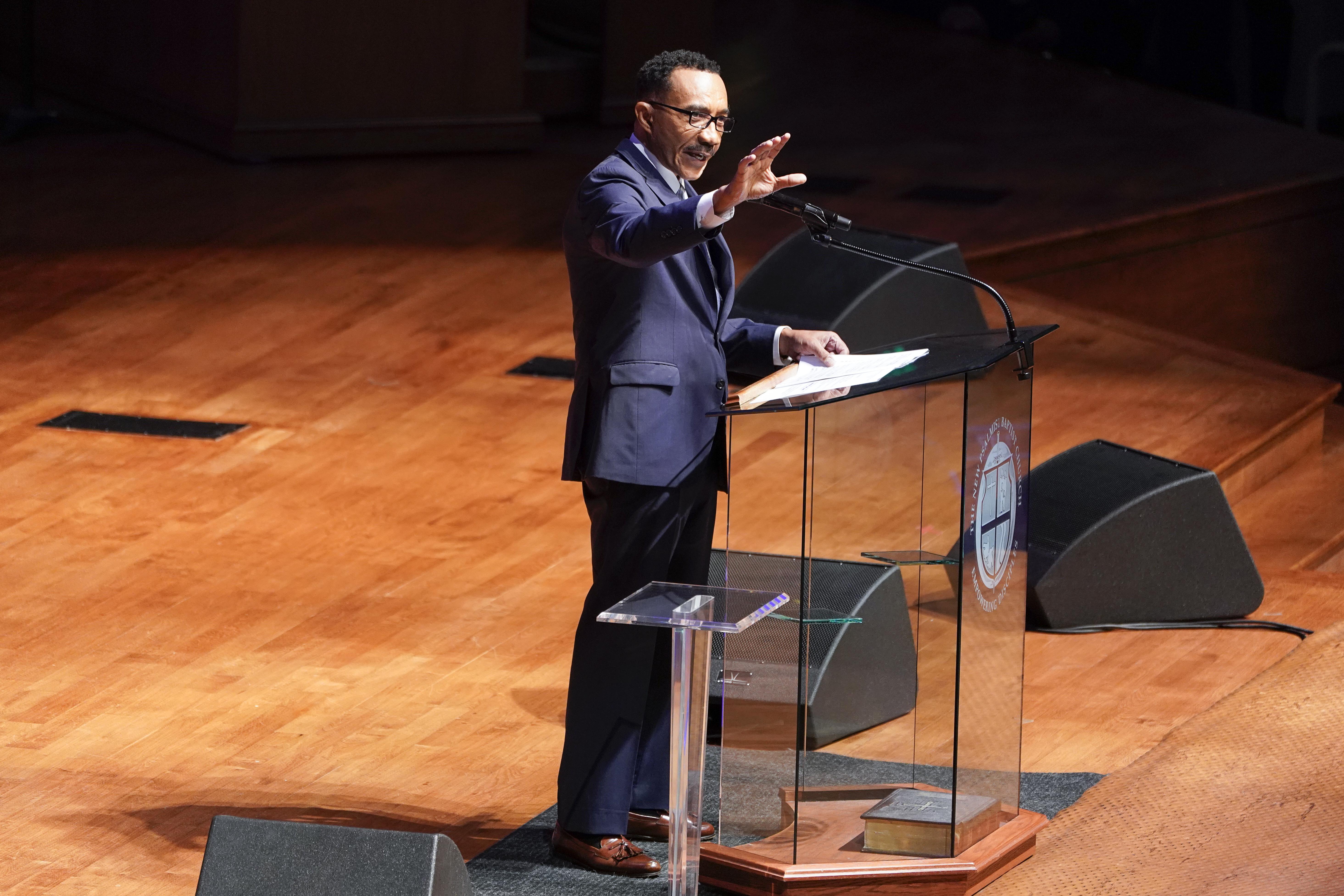Former U.S. Rep. Kweisi Mfume (D-MD) speaks during funeral services for late Rep. Elijah Cummings at the New Psalmist Baptist Church October 25, 2019 in Baltimore, Maryland. 