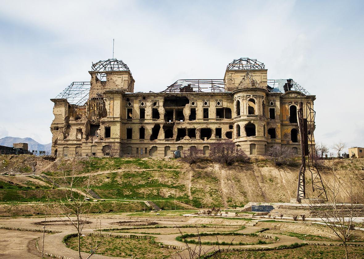 Kabul, 2015. Darual Aman Palace, built by King Amanullah Khan in the 1920's, was designed and built as part of the efforts to modernize Afghanistan. A fire in 1969 damanged the palace.  The palace was then restored and used for government offices until the communist coup. It was then damaged in the ensuing civil war.
