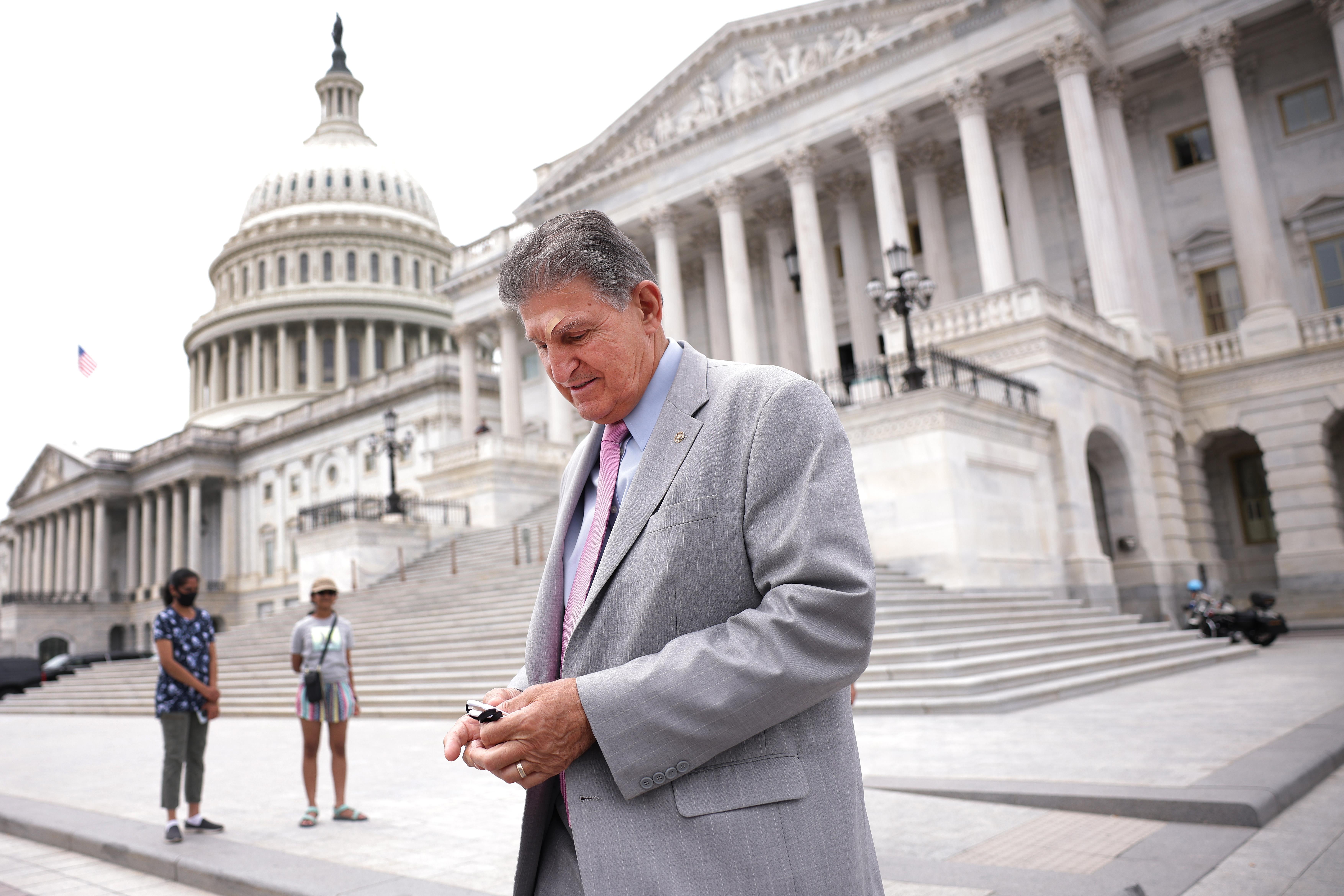 Sen. Joe Manchin leaves the U.S. Capitol following a vote on August 3, 2021 in Washington, DC.