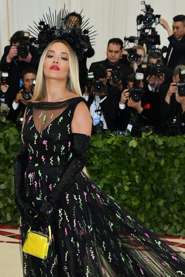 Rita Ora arrives for the 2018 Met Gala on May 7, 2018, at the Metropolitan Museum of Art in New York. - The Gala raises money for the Metropolitan Museum of Arts Costume Institute. The Gala's 2018 theme is Heavenly Bodies: Fashion and the Catholic Imagination. (Photo by Angela WEISS / AFP)        (Photo credit should read ANGELA WEISS/AFP/Getty Images)