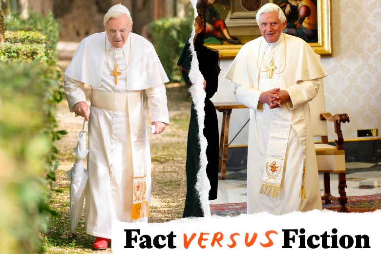 Anthony Hopkins as Pope Benedict XVI in The Two Popes, Pope Benedict XVI in 2009.