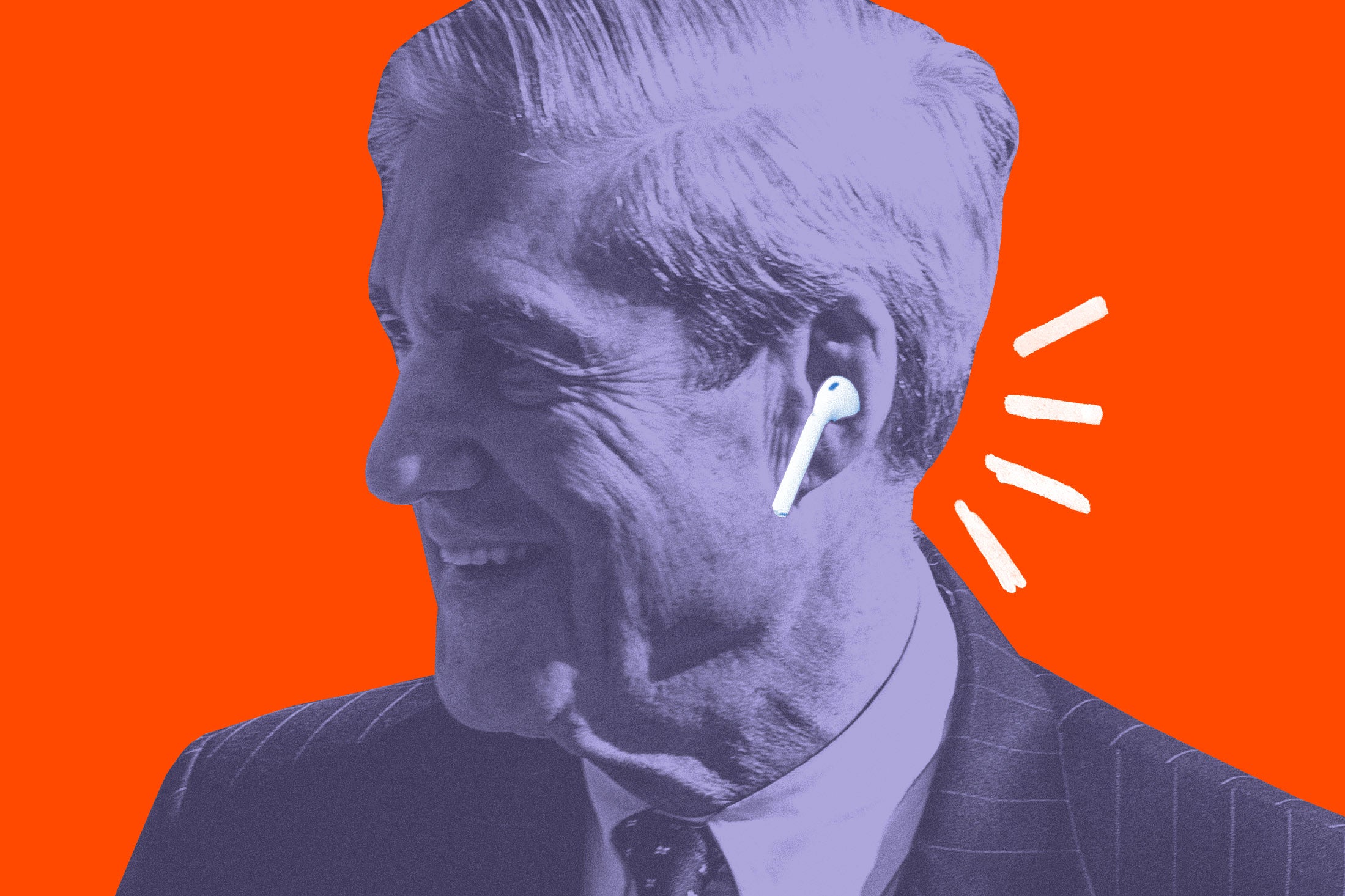 Robert Mueller wearing airpods, listening to the audio version of his own report, presumably