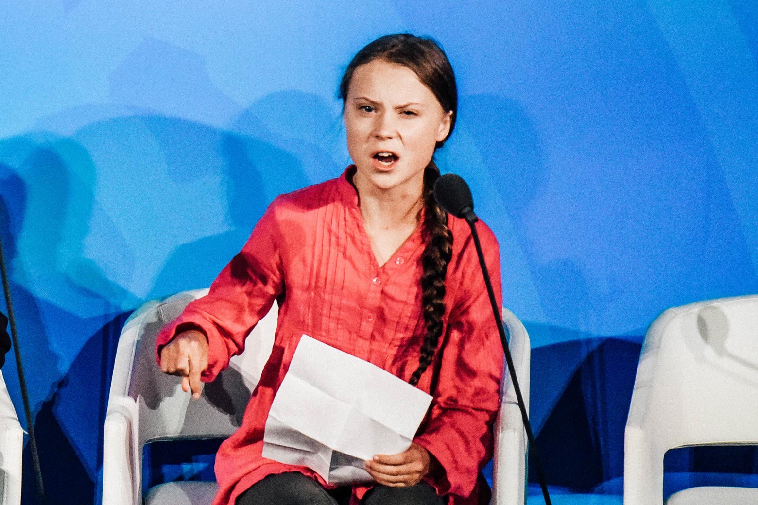 Greta Thunberg gives a speech.