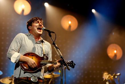 Marcus Mumford of Mumford and Sons performs on stage on December 11 in London, England. 