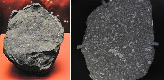 Two carbonaceous chondrite meteorites.