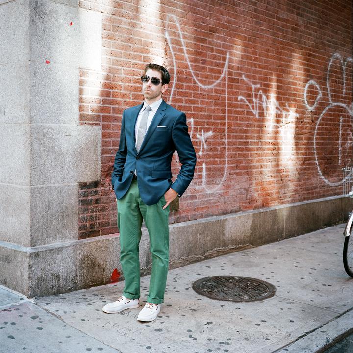 Green pants clearance with blue blazer