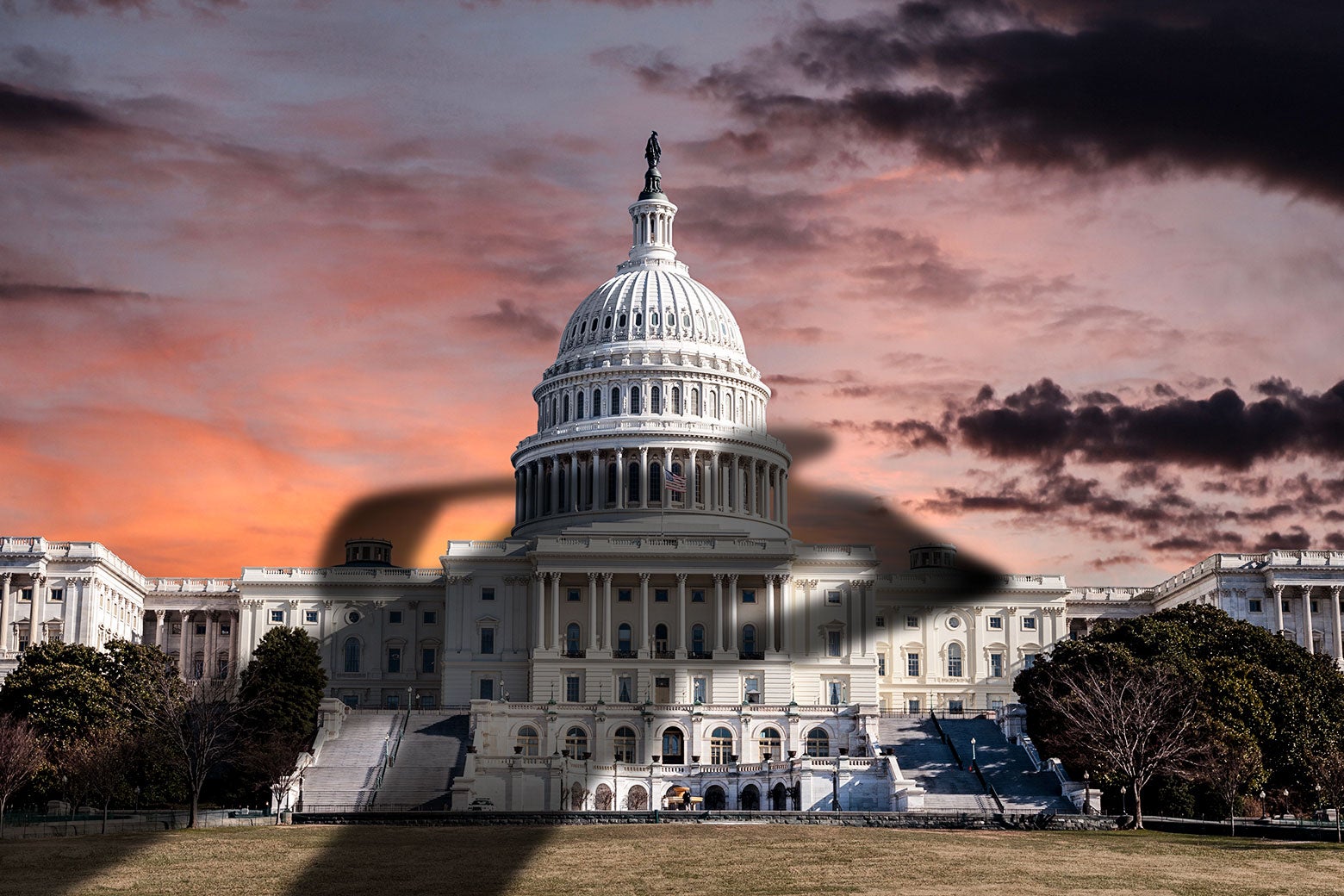 The U.S. Capitol, covered in a mysterious, person-shaped shadow.