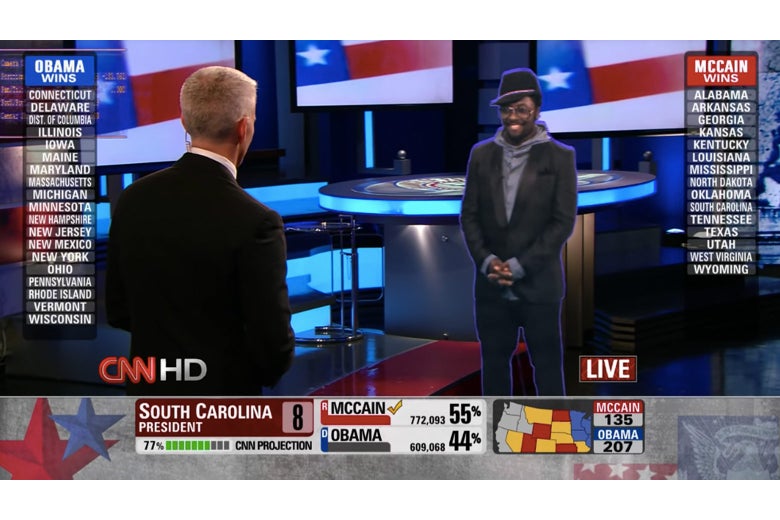 The will.i.am hologram talking to Anderson Cooper on CNN.