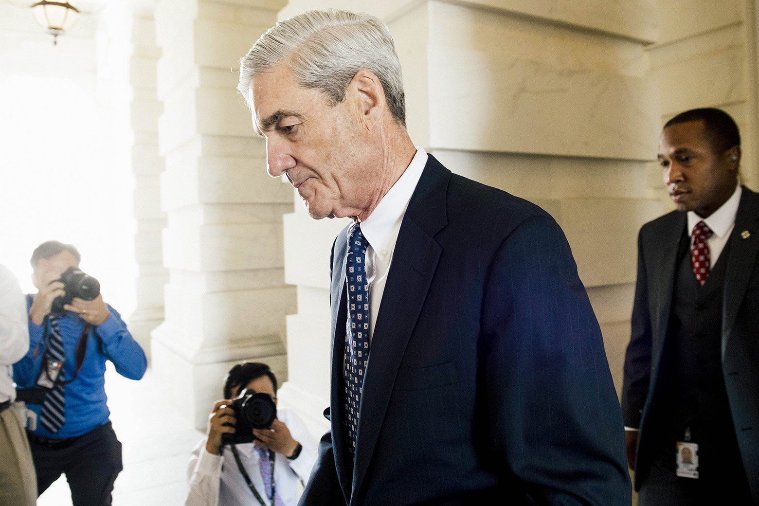 Special counsel Robert Mueller leaves following a meeting with members of the Senate Judiciary Committee in Washington on June 21.