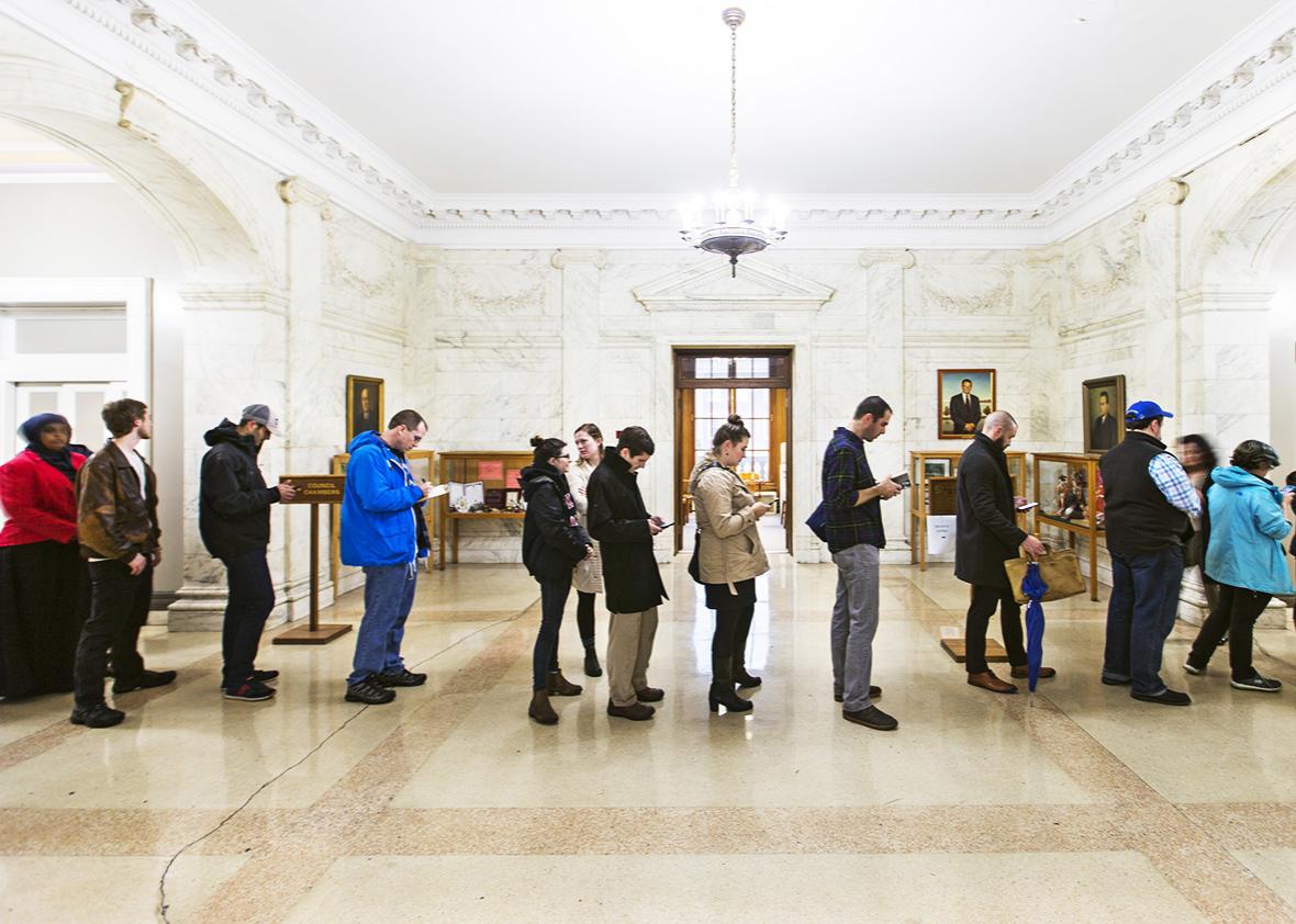 Turnout was strong for the final day of absentee voting at City Hall on Nov. 3. 