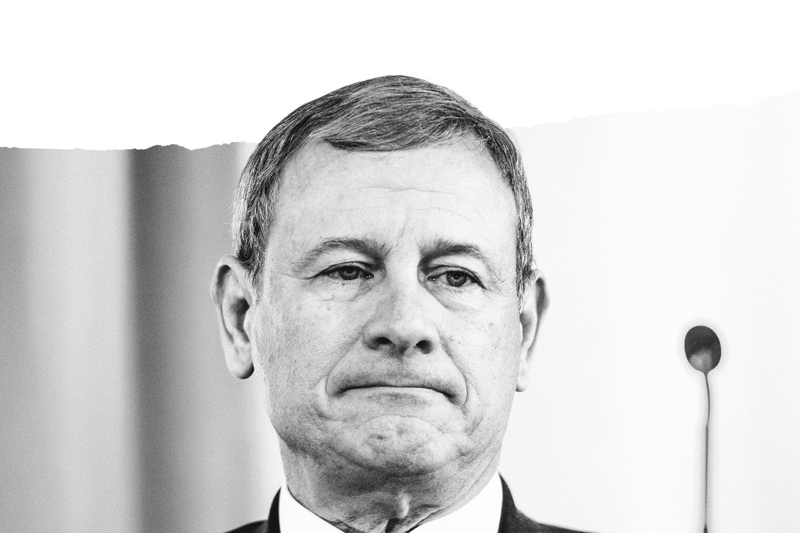 Photo illustration of Supreme Court Chief Justice John Roberts with a ripped page effect.