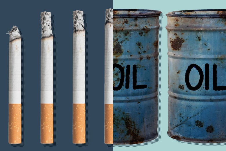 Cigarettes and oil drums.